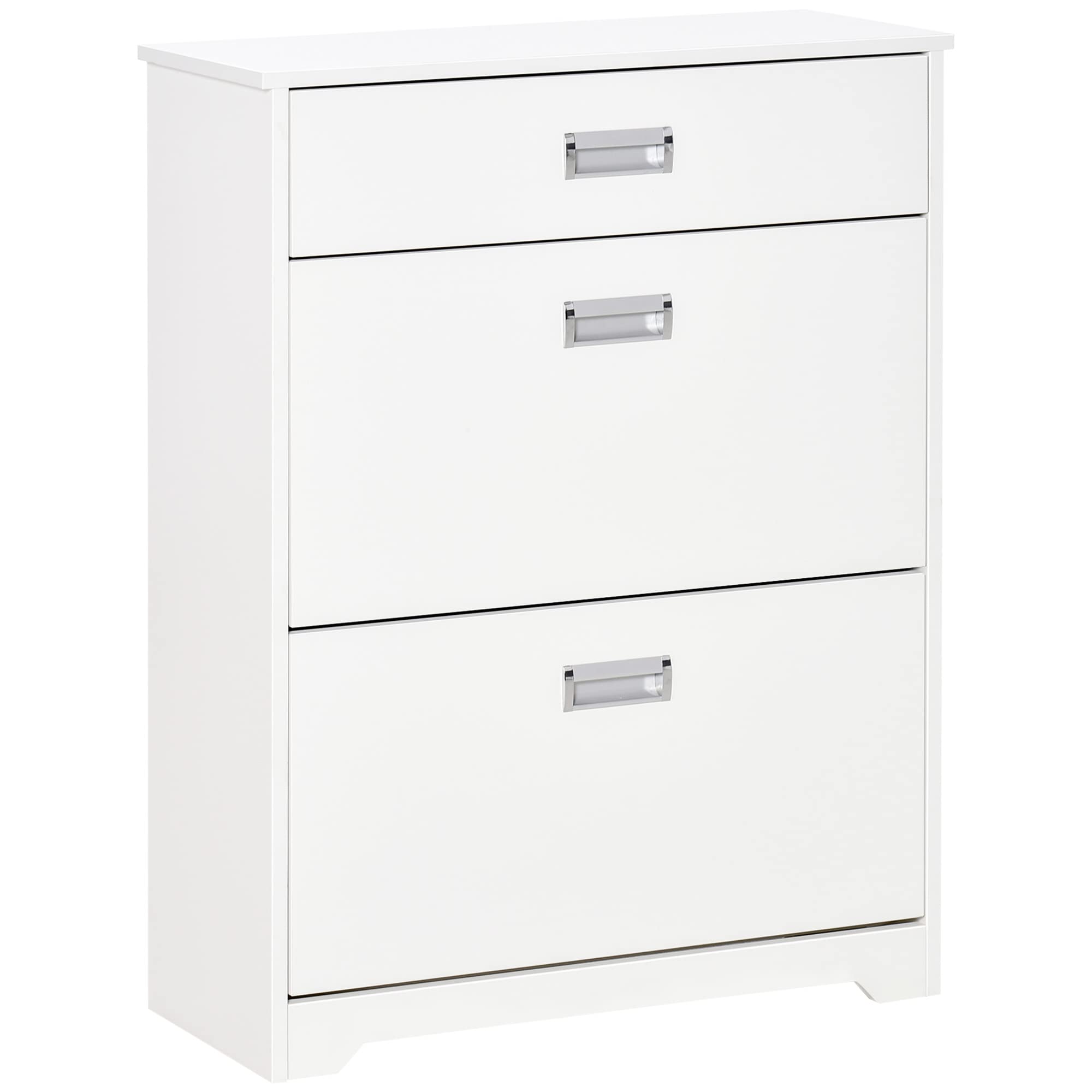 HOMCOM 3-Drawer Shoe Cabinet with 2 Flip Doors - Adjustable Shelf Freestanding Shoe Organizer for Entryway, Holds 16 Pairs of Shoes, Modern White Storage Rack - Perfect for Small Spaces, Apartments & Closet Organization