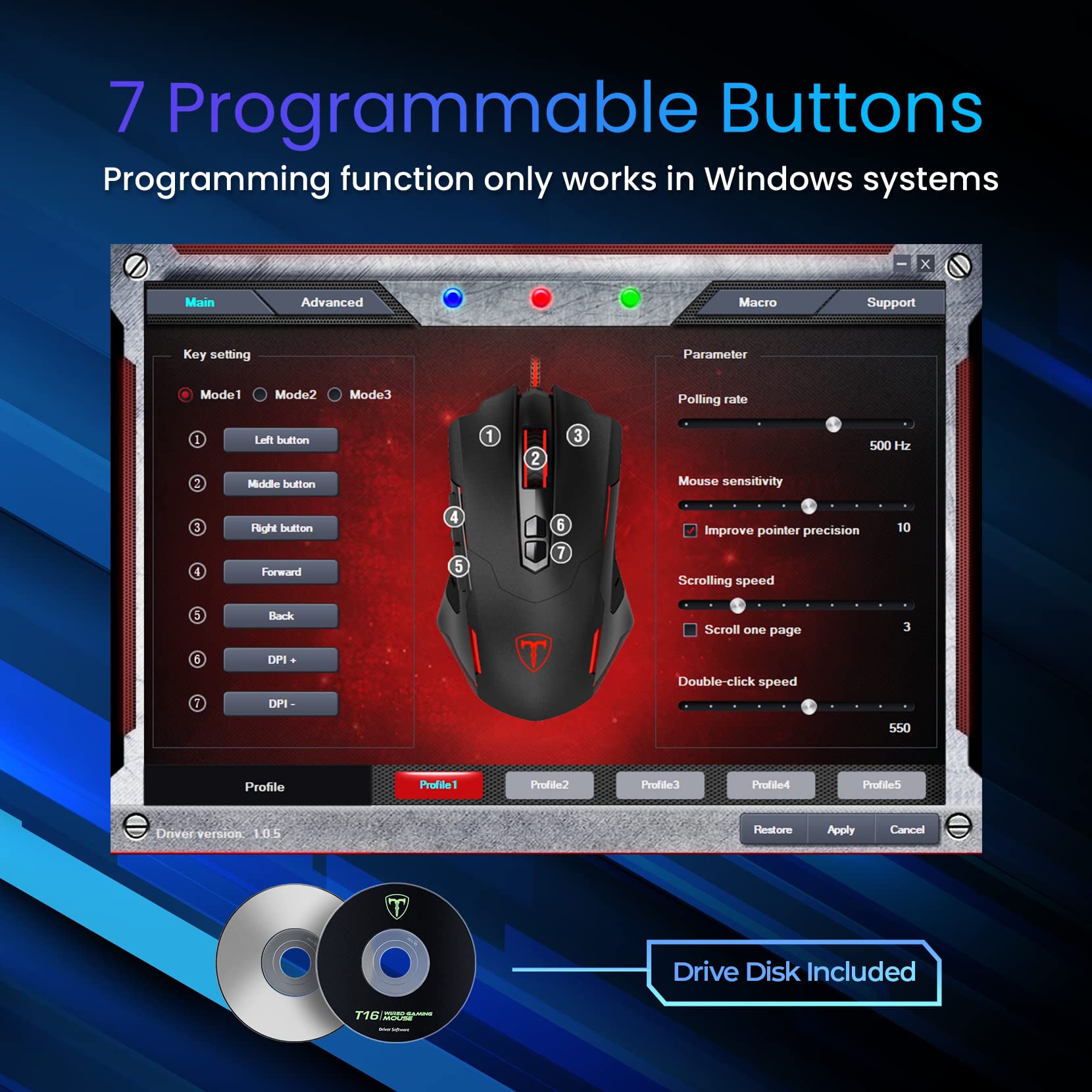 Premium Wired Gaming Mouse - Ergonomic RGB Backlit (16M Colors), 7 Programmable Buttons, Adjustable DPI up to 7200 - Perfect for PC, Laptop, Mac (Windows Compatible) - Ideal for FPS, MOBA & MMO Gaming - Black