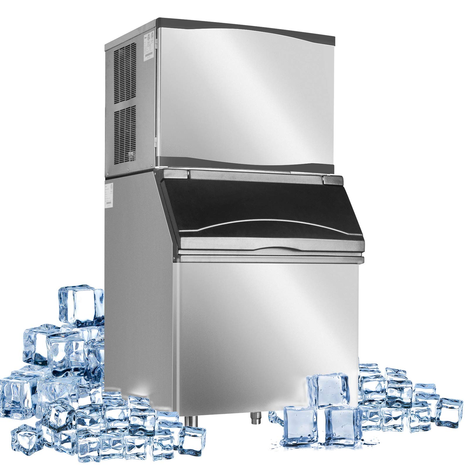 Atosa Commercial Ice Maker Machine with Bin - 460lbs/24h Stainless Steel Automatic Ice Maker for Restaurants, Supermarkets & Bars - Perfect for High-Volume Ice Production in Food Service Businesses