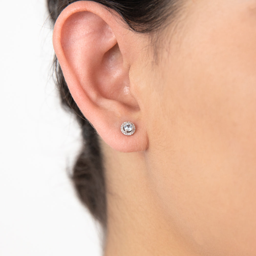 9ct White Gold Aquamarine and Diamond Halo Stud Earrings | Elegant Birthstone Jewelry for Women | Perfect for Weddings, Anniversaries & Special Occasions