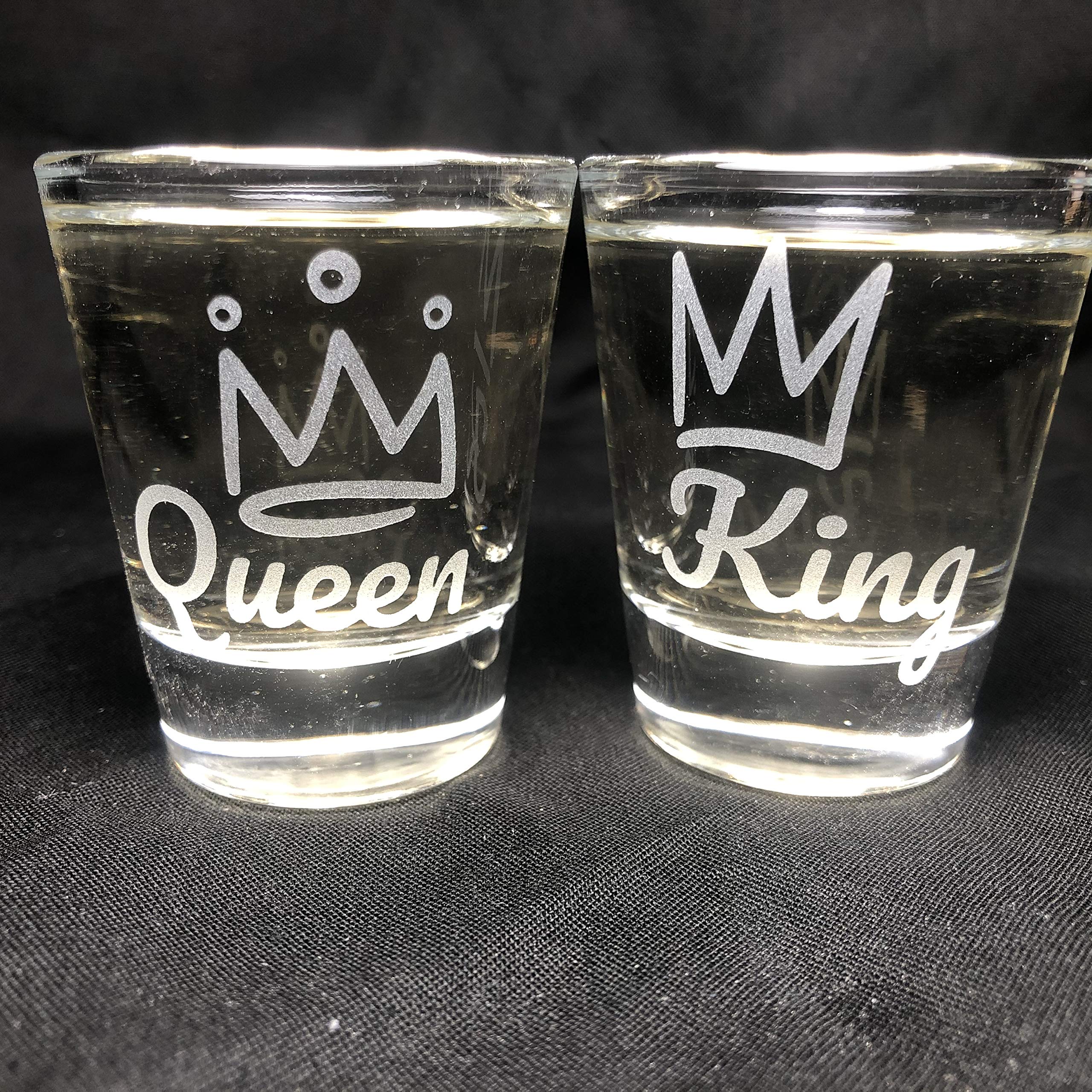 His & Hers Shot Glasses Set - 1.5oz King Queen Wedding Gifts for Couples