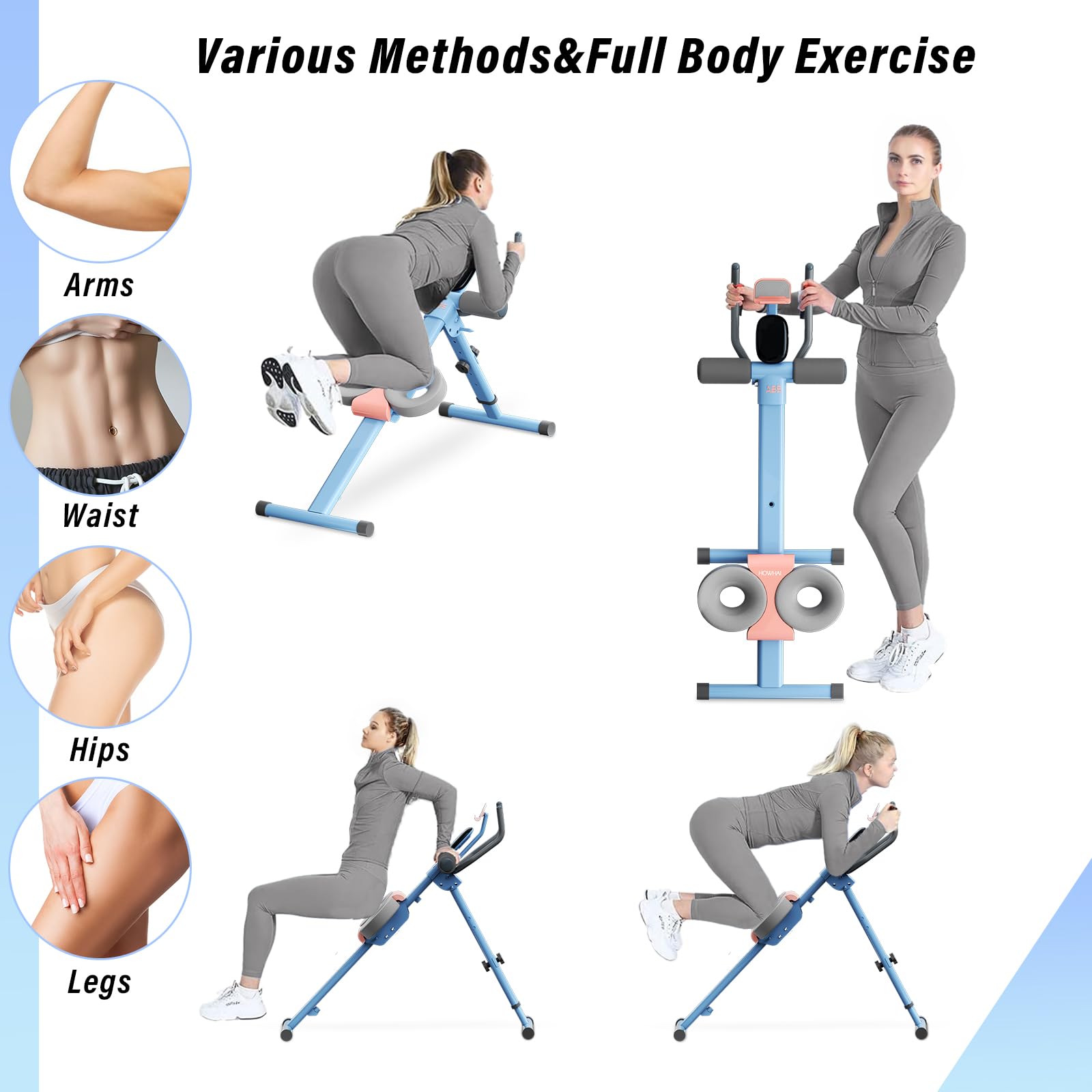 Foldable Adjustable Ab Machine for Home Gym - Abdominal Trainer with Phone Holder & Touch Display for Core Workouts | Perfect for Home Fitness & Stomach Exercises