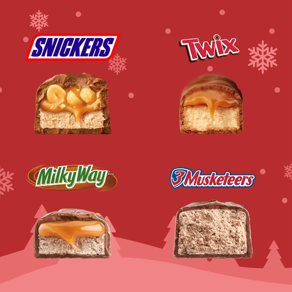 SNICKERS, TWIX, MILKY WAY & 3 MUSKETEERS Minis Milk Chocolate Candy Bars - Individually Wrapped Bulk Bag (70 Count) - Perfect for Christmas Stocking Stuffers, Party Favors, Halloween Treats & Office Snacks