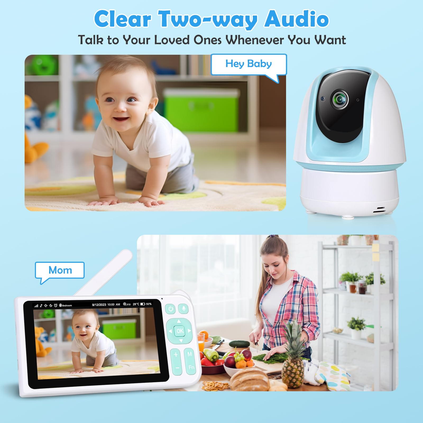 BLAZEVIDEO 1080p FHD Baby Monitor with 5” LCD Screen, 3000ft Long Range, 2-Way Audio, Infrared Night Vision, Soothing Lullabies, 5000mAh Rechargeable Battery – Ideal for Nursery, Bedroom, and Travel Baby Monitoring