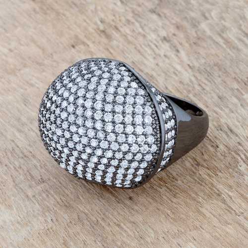 4.75ct Dara CZ Hematite Dome Cocktail Ring for Women - Elegant Evening Party Jewelry, Perfect for Weddings, Prom & Special Occasions