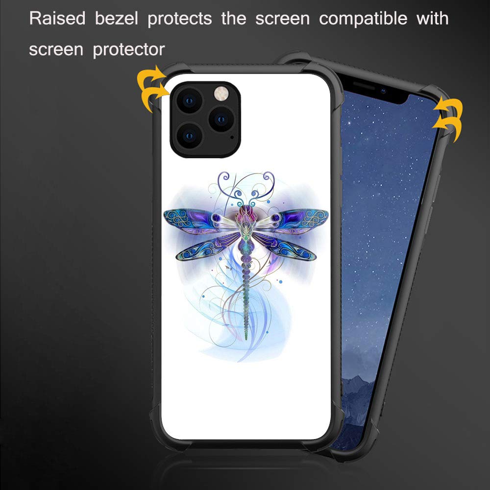 Premium Shockproof iPhone 12 Pro Max Case with Tempered Glass Back & Soft TPU Bumper - Blue Dragonfly Design Protective Cover for Everyday Use, Travel & Outdoor Activities