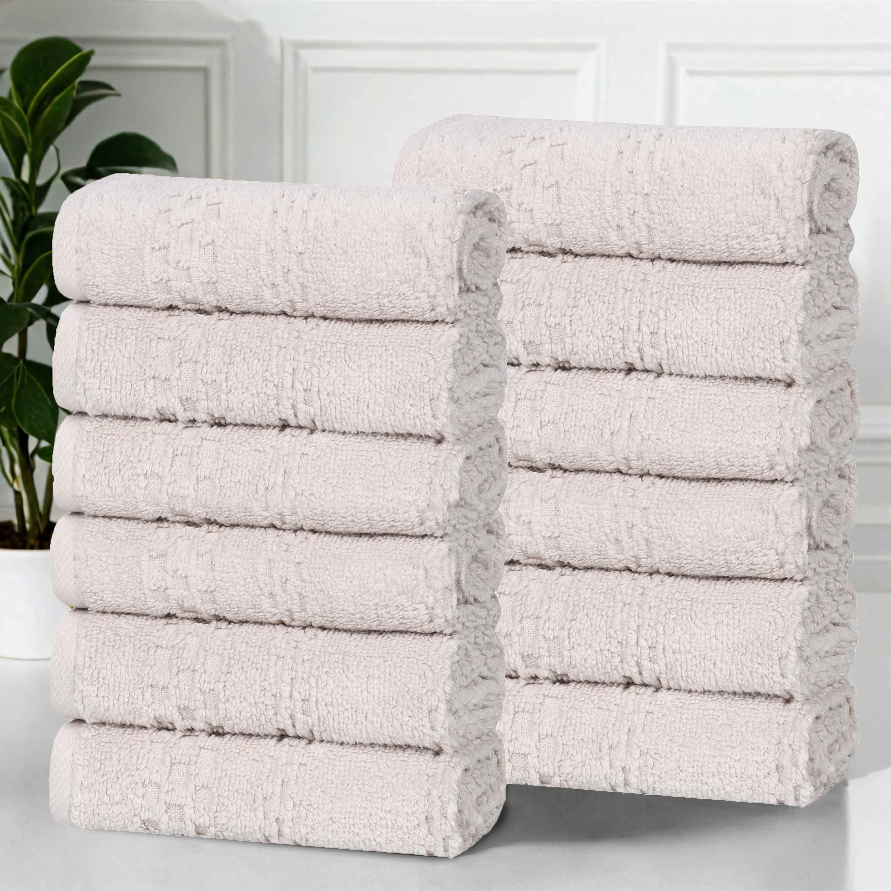 Playa Zero Twist Cotton Solid Waffle Textured Face Towels - Set of 12 | Soft & Absorbent Bath Towels for Spa, Gym & Travel | Eco-Friendly Cotton Washcloths for Home & Hotel Use