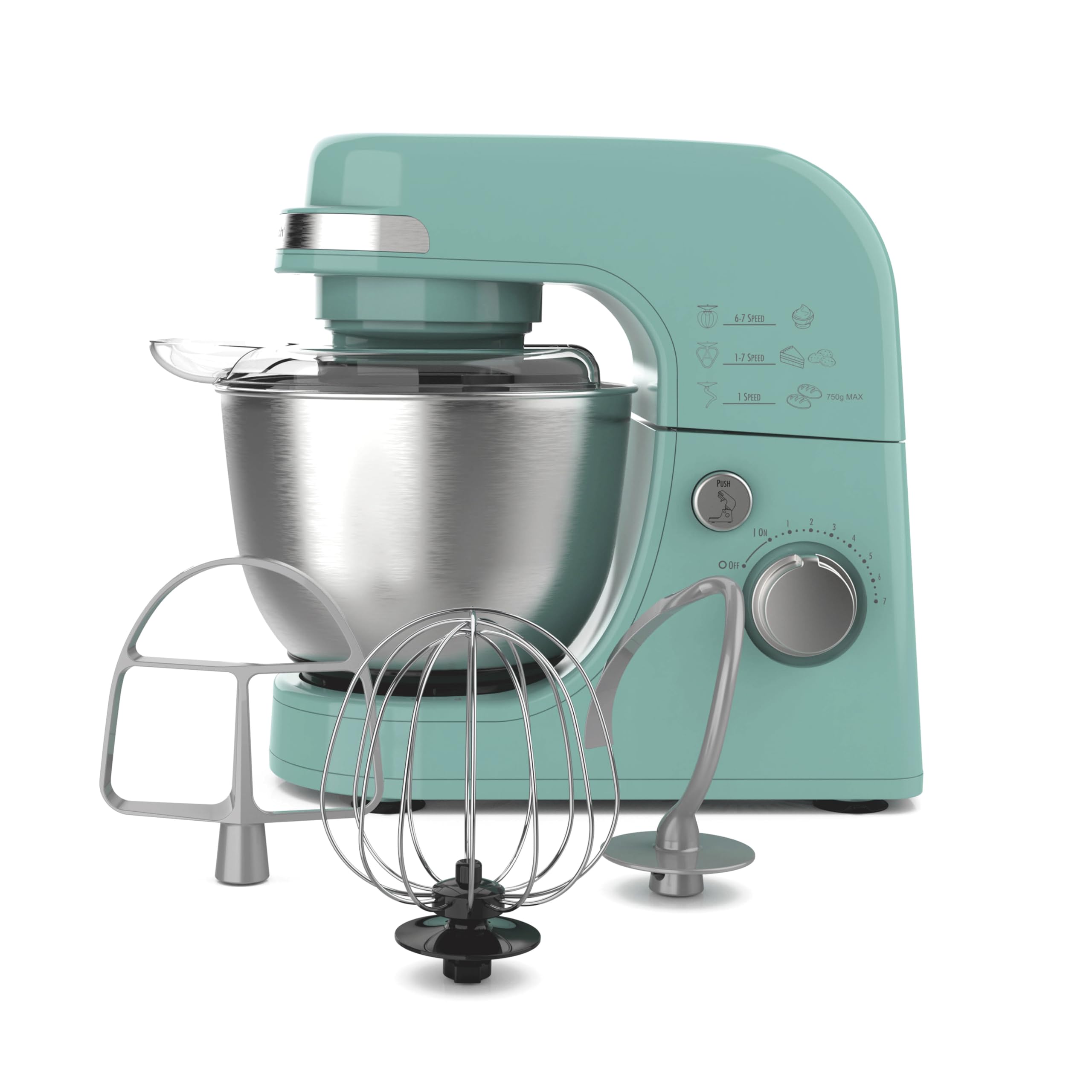 Hamilton Beach 4-Quart Electric Stand Mixer with Dough Hook, Flat Beater & Whisk - 7 Speed Settings & Splash Guard - Aqua Blue - Perfect for Baking Bread, Cookies & Cakes at Home