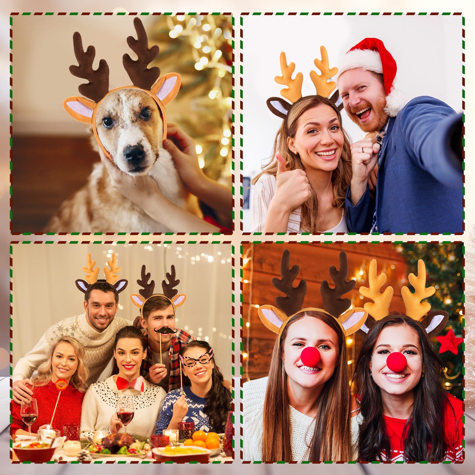 Bememo 2-Pack Christmas Reindeer Antler Headbands for Women - Festive Holiday Party Hair Accessories for Christmas Costumes, Photo Props & Ugly Sweater Parties