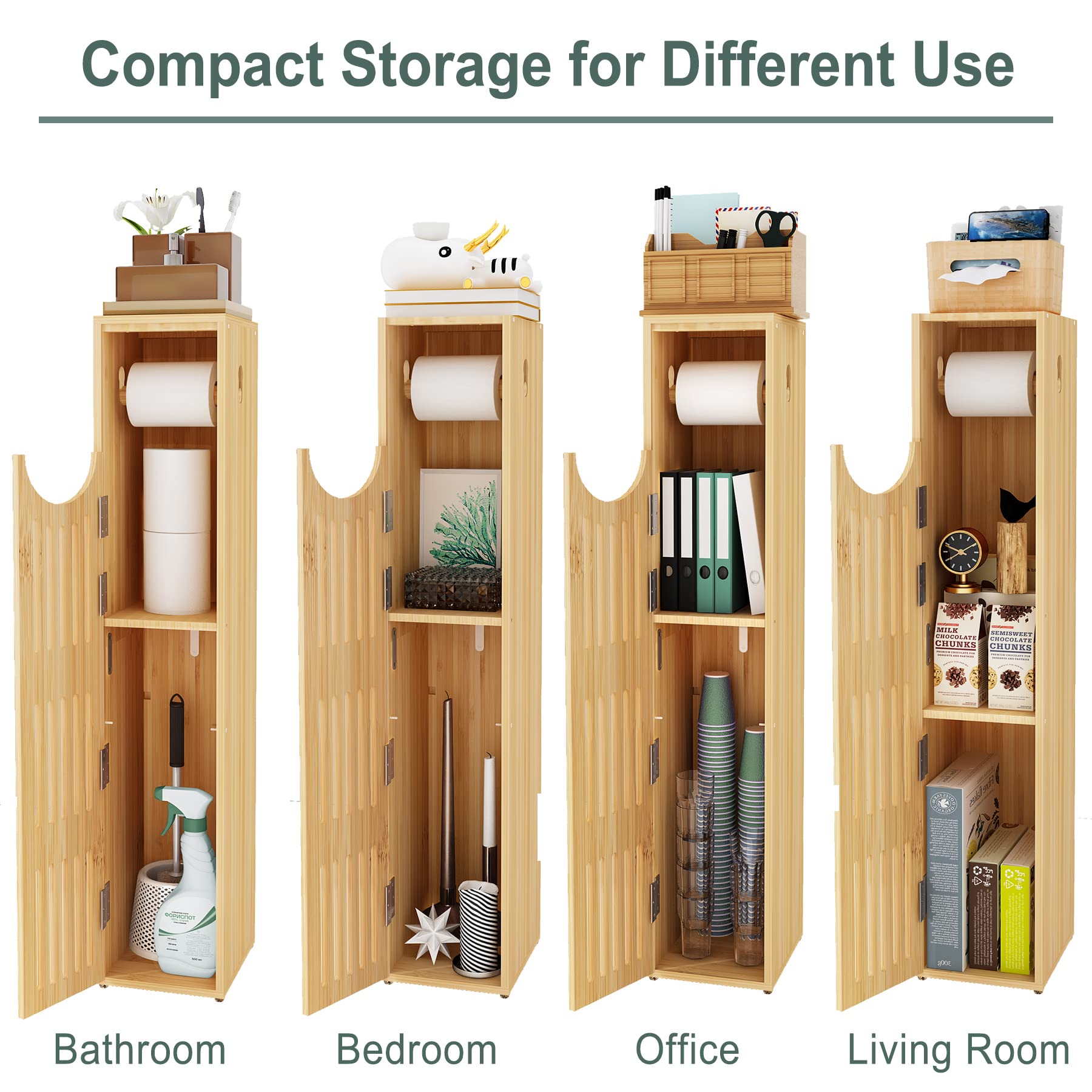 Bamboo Toilet Paper Storage Cabinet - Slim Bathroom Organizer for Small Spaces (33x7.3x6.5 Inches) - Perfect for Compact Bathrooms & RVs