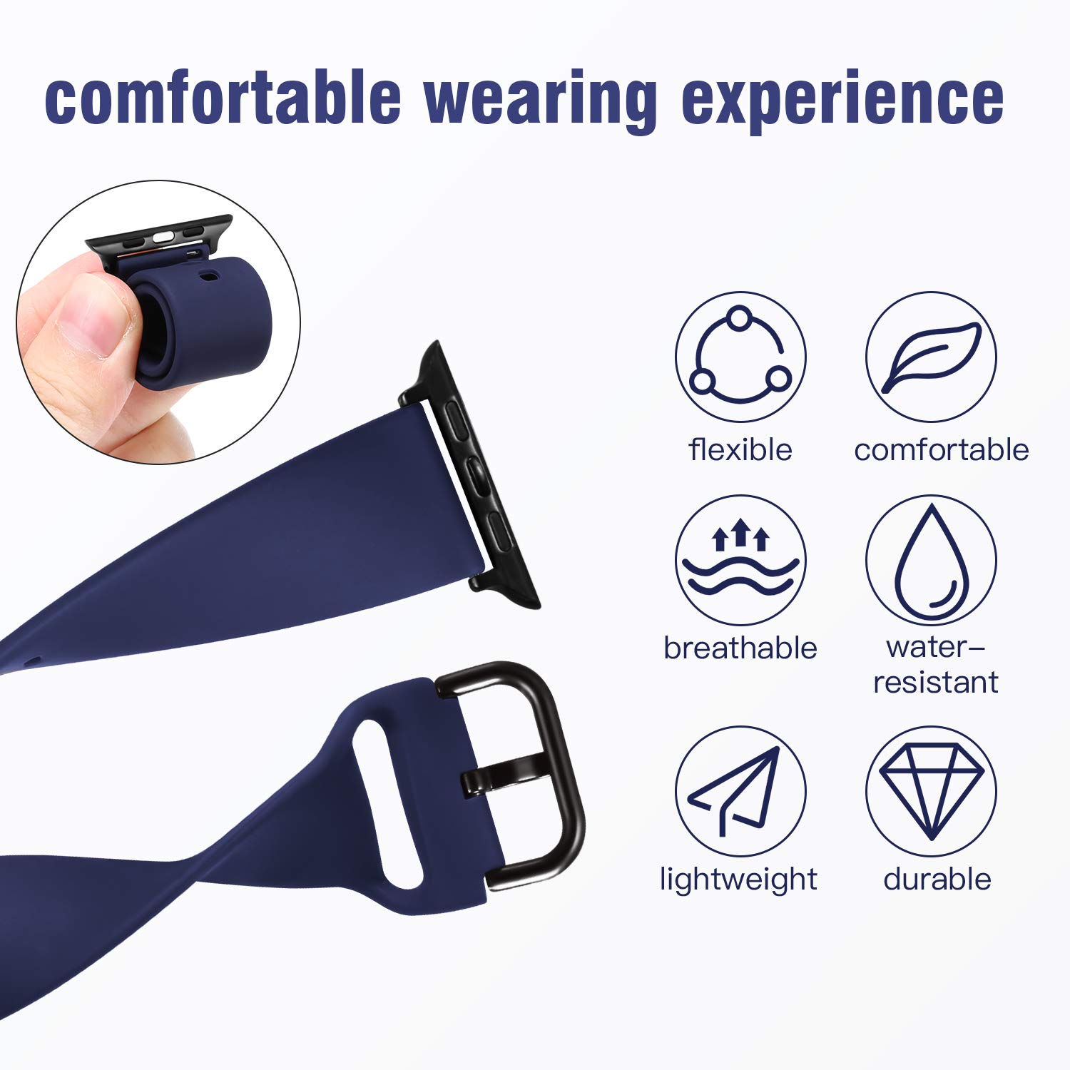 Premium Soft Silicone Replacement Bands for Apple Watch 38mm 40mm 41mm 42mm 44mm 45mm - 2 Pack Sport Wristbands Compatible with iWatch SE Series 7/6/5/4/3/2/1 - Unisex Design for Women & Men - Perfect for Workouts, Running & Everyday Wear