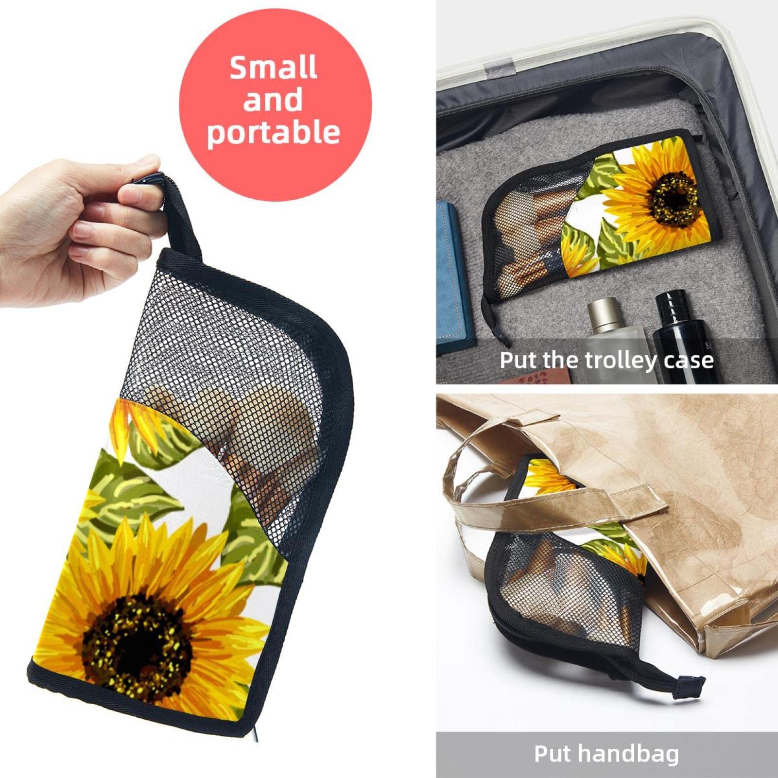 Floral Sunflower Makeup Brush Organizer Bag with 12 Brushes - Portable Travel Cosmetic Brush Holder Case for Professional Makeup Artists & Home Vanity Storage