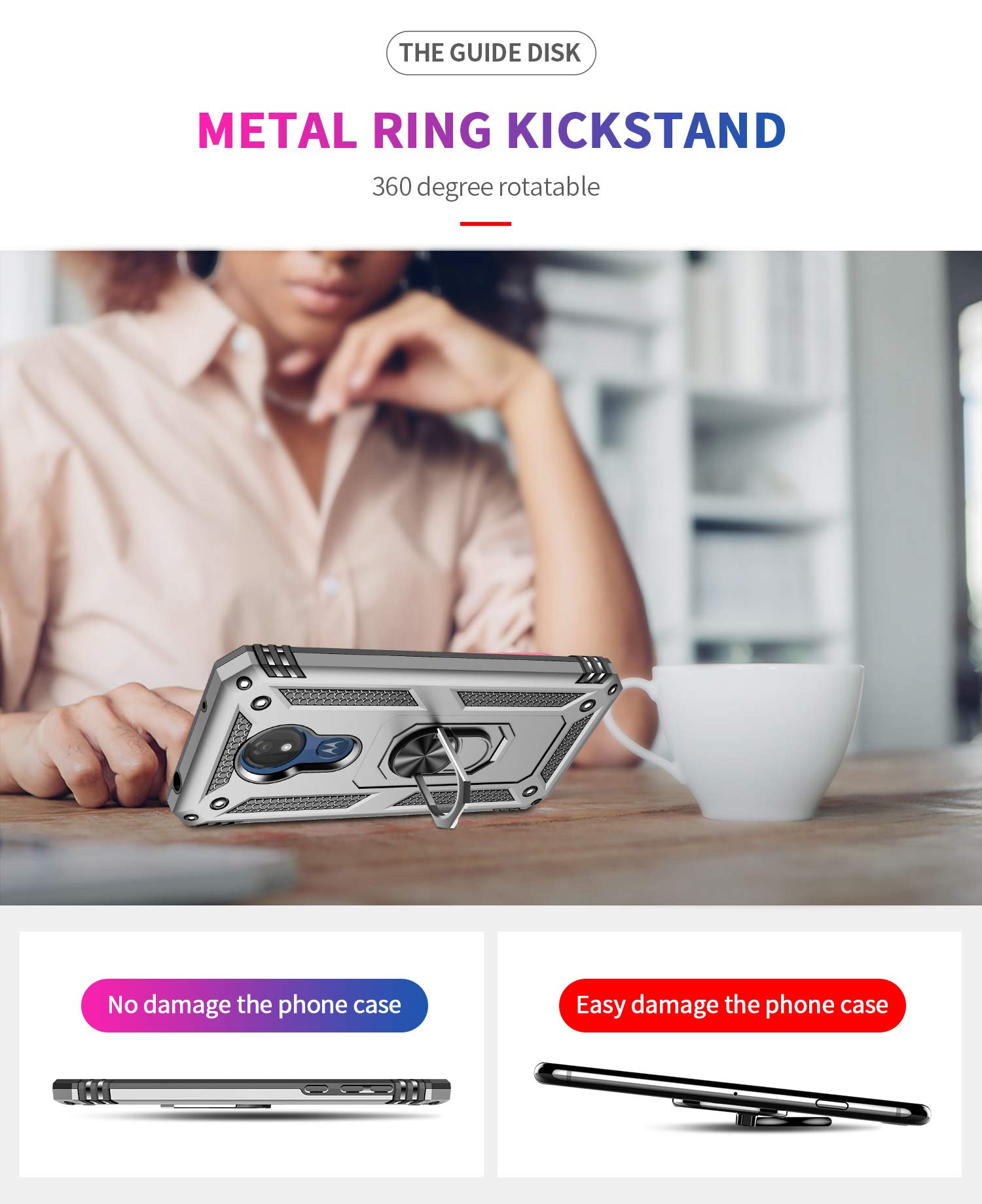 360° Rotating Ring Holder Kickstand Case for Motorola Moto G7/G7 Plus (T1962-1/T1962-4/T1962-5/T1962-6/XT1965-2/XT1965-3) - Blue - Perfect for Hands-Free Viewing, Gaming & Daily Protection