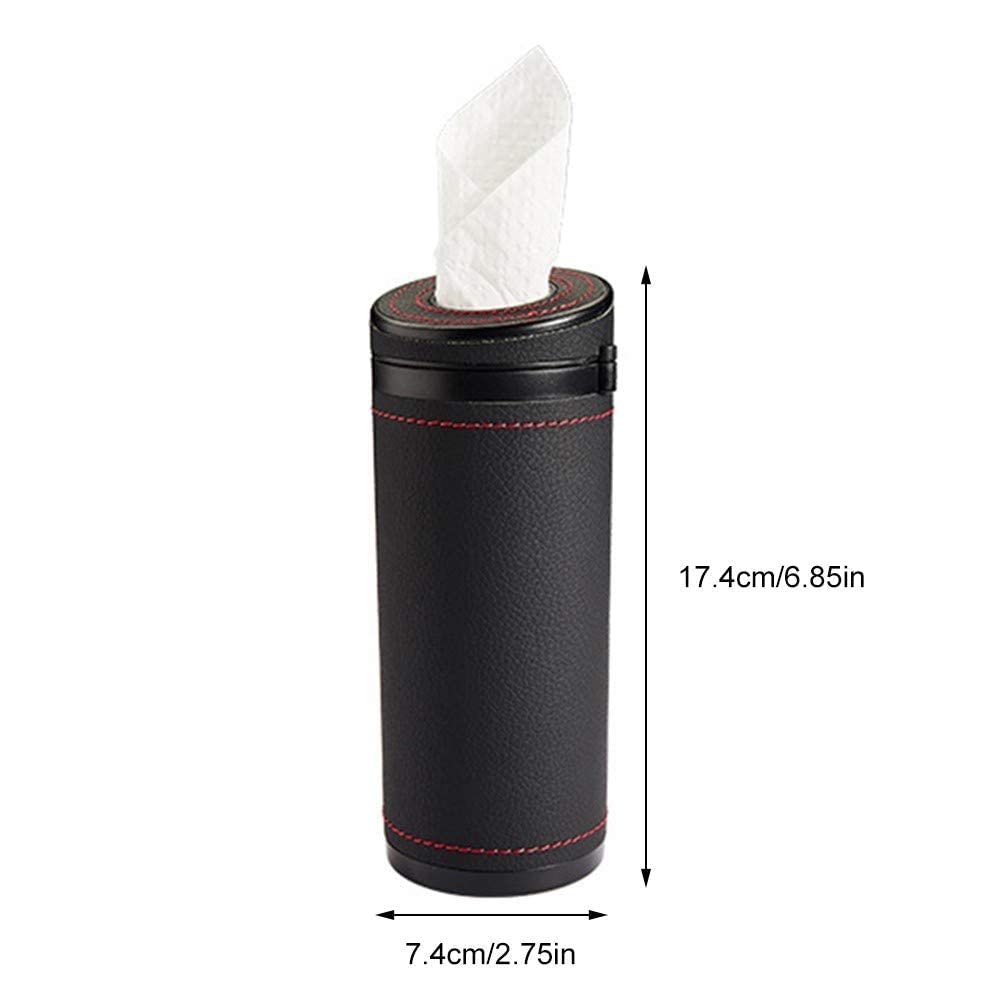 PU Leather Car Tissue Holder - 2.75'' Diameter Round Tissue Box for Car Cup Holder | Holds Up to 30 Tissues | Perfect for Road Trips, Commuting & Travel Accessories