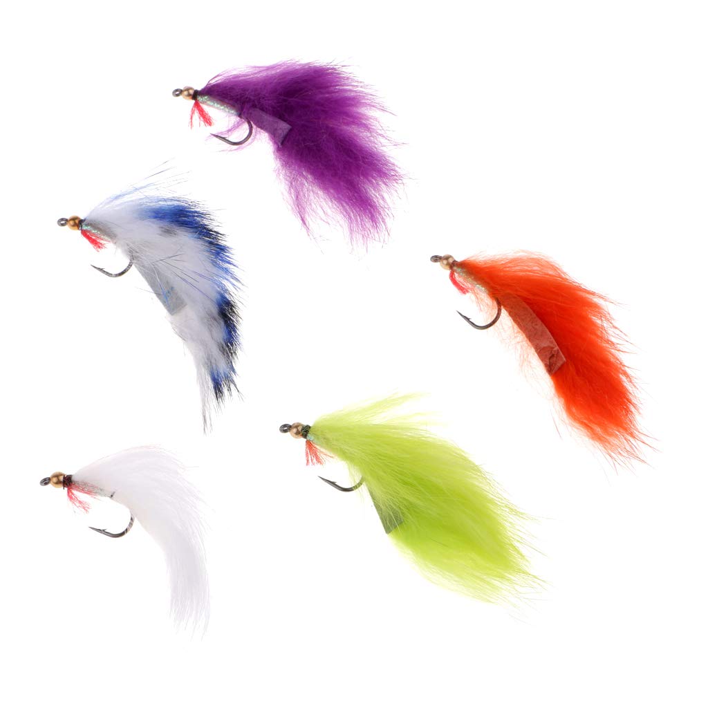 LuDa 5pcs Bead Head Zonker Trout Flies - Premium Sinking Fly Fishing Streamers for Trout, Bass & Salmon - Perfect for Freshwater Streams, Rivers & Lakes