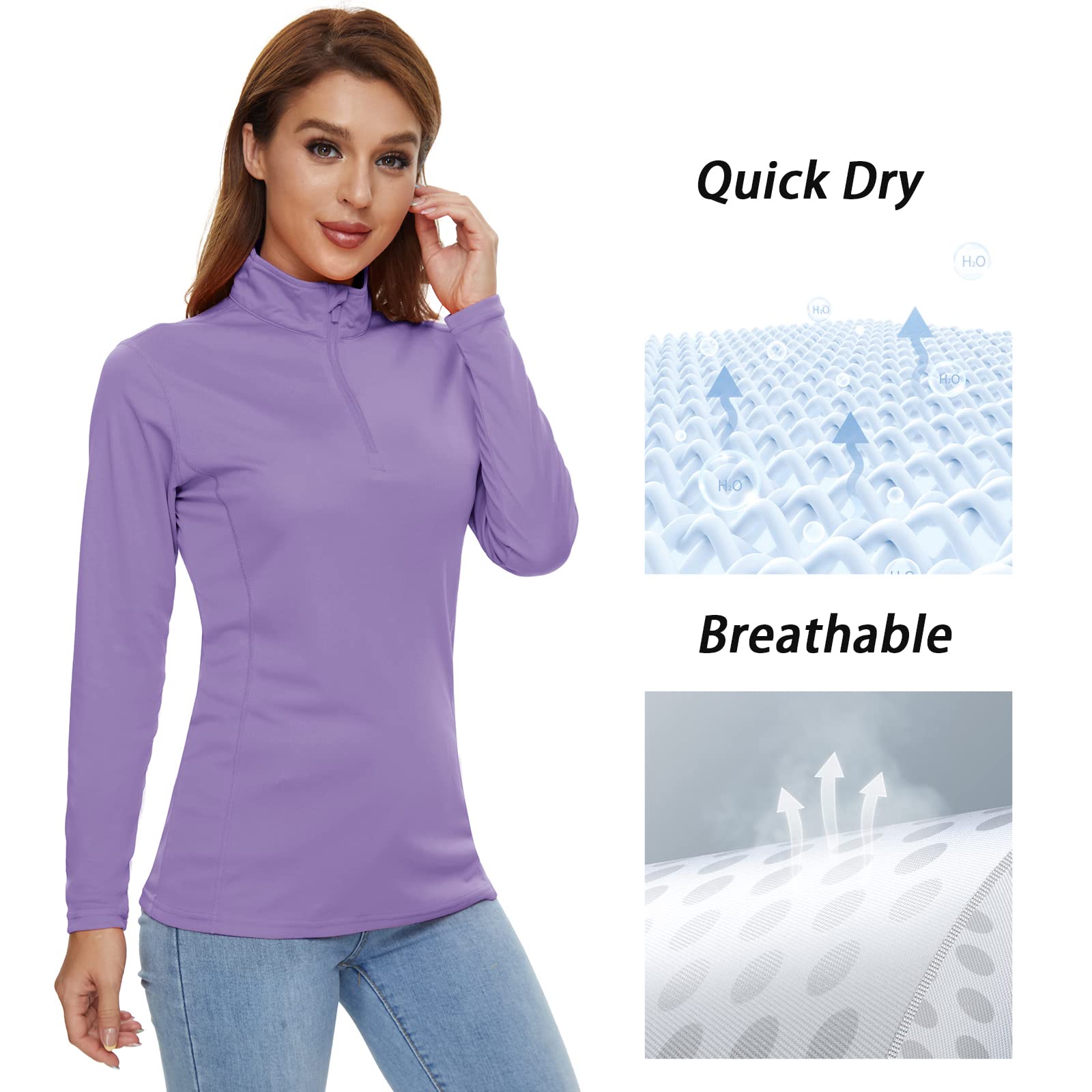 CRYSULLY Women's UPF 50+ Sun Protection Long Sleeve Shirt - 1/4 Zip Quick Dry Hiking Top for Summer Outdoor Activities, Camping & Travel