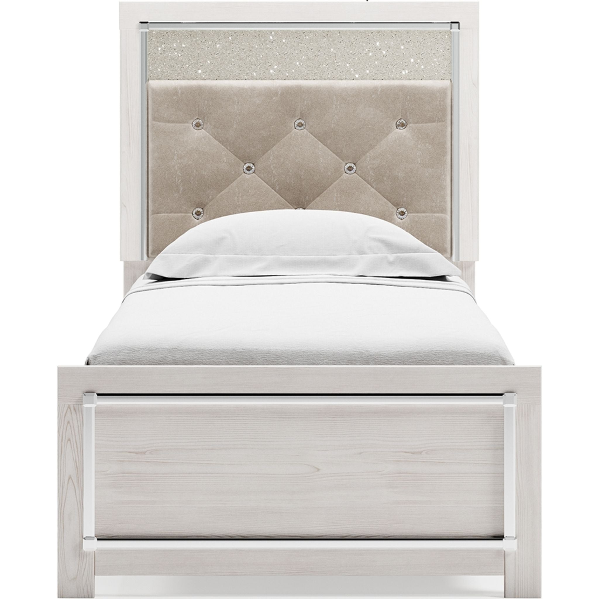 Altyra White Panel Bed Frame - Queen Size, Modern Platform Bed with Upholstered Headboard for Bedroom Decor