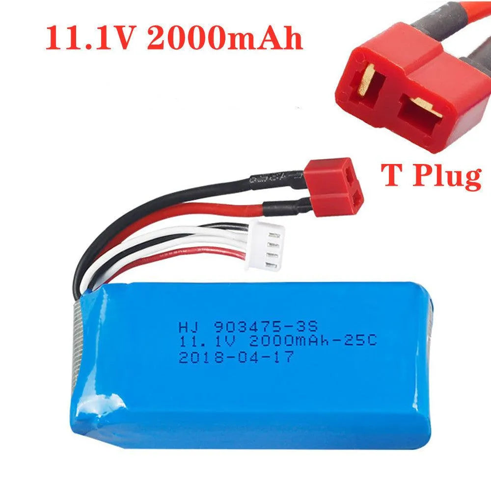 11.1V 2000mAh 25C 3S LiPo Battery with T Plug - Compatible with SCY 16103 Pro RC Car - Perfect for High-Speed Racing and Off-Road Bashing