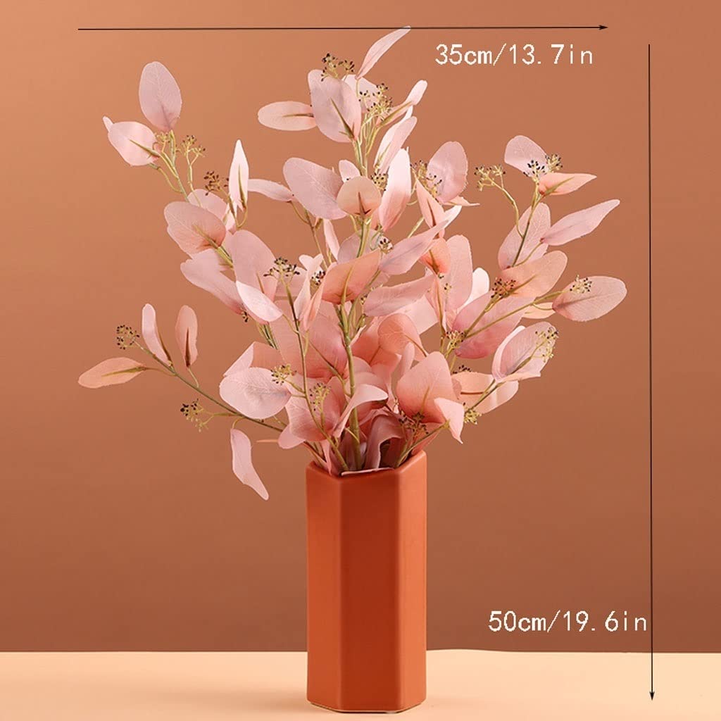Artificial Silk Eucalyptus Bouquet - Pink Fake Flower Arrangement for Home Decor, Wedding Centerpieces, and Office Desk Decorations