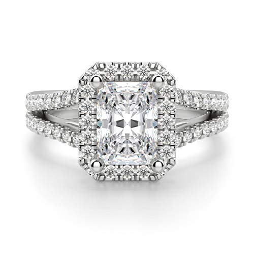 2.14 CT Radiant Cut Colorless Moissanite Engagement Ring Wedding Bridal Set, Diamond Alternative Solitaire Halo Ring in 14K Gold/Silver - Perfect for Proposals, Anniversaries & Vintage-Inspired Bridal Jewelry - Siyaa Gems