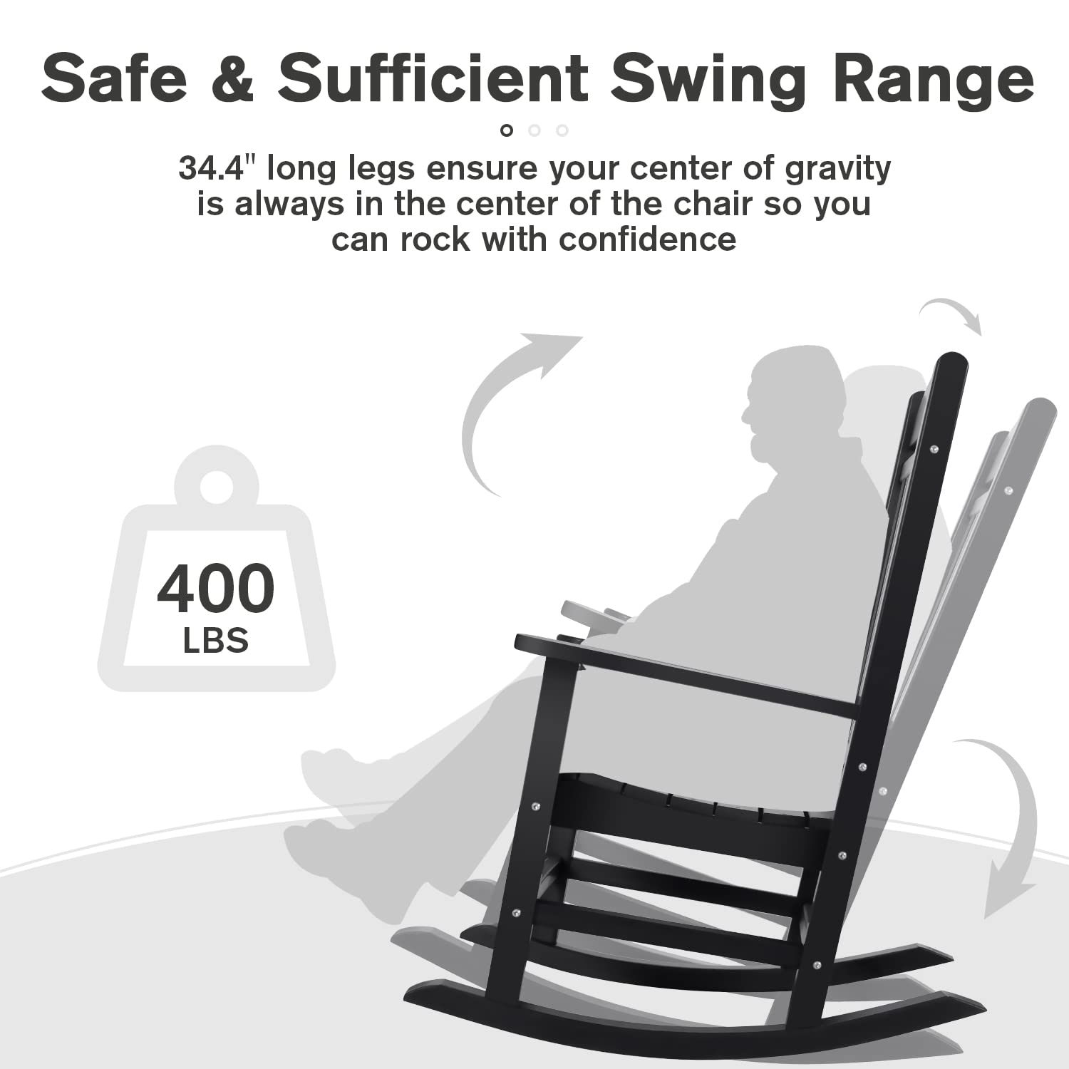 Devoko All-Weather Resin Rocking Chair - High Back Patio Rocker for Outdoor & Indoor Use - Perfect for Backyard, Garden, Porch, and Balcony Relaxation (Black)
