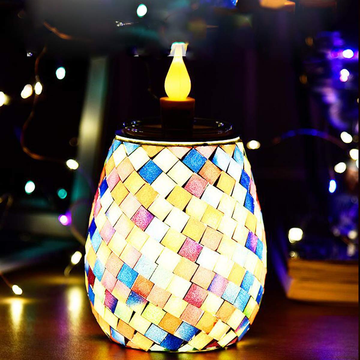 Rainbow Mosaic Glass Fragrance Warmer Night Light - Electric Wax Melter for Scented Candles, Wax Melts & Essential Oils | Aromatherapy Diffuser for Home, Bedroom, Bathroom & Office Decor