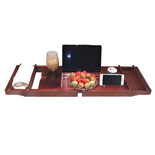 **Extendable Bamboo Bathtub Caddy Tray with Non-Slip Base - Spa Bath Organizer, Book & Wine Holder - Perfect for Relaxing Baths, Reading & Wine (Brown)**