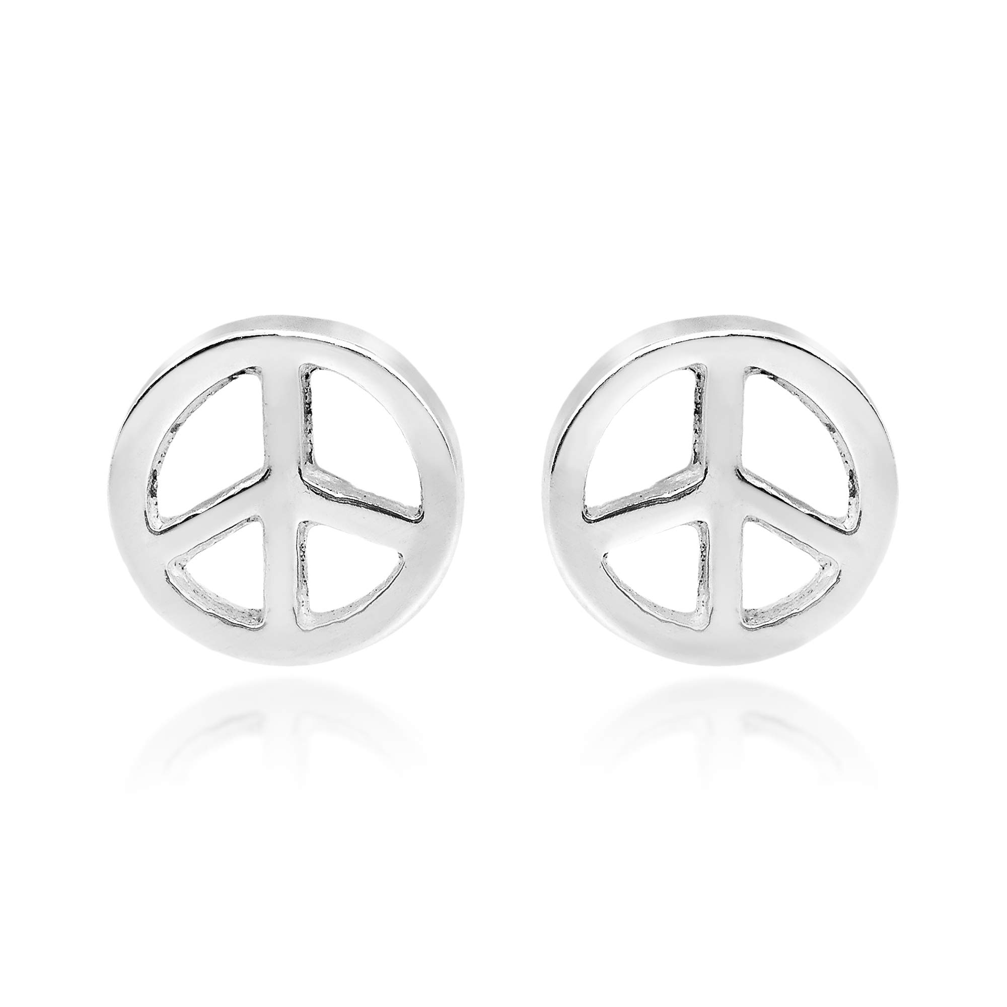 AeraVida 8mm Round .925 Sterling Silver Peace Sign Stud Earrings for Women | Punk Style Simple Stud Earrings | Perfect for Casual Wear, Parties & Gifts