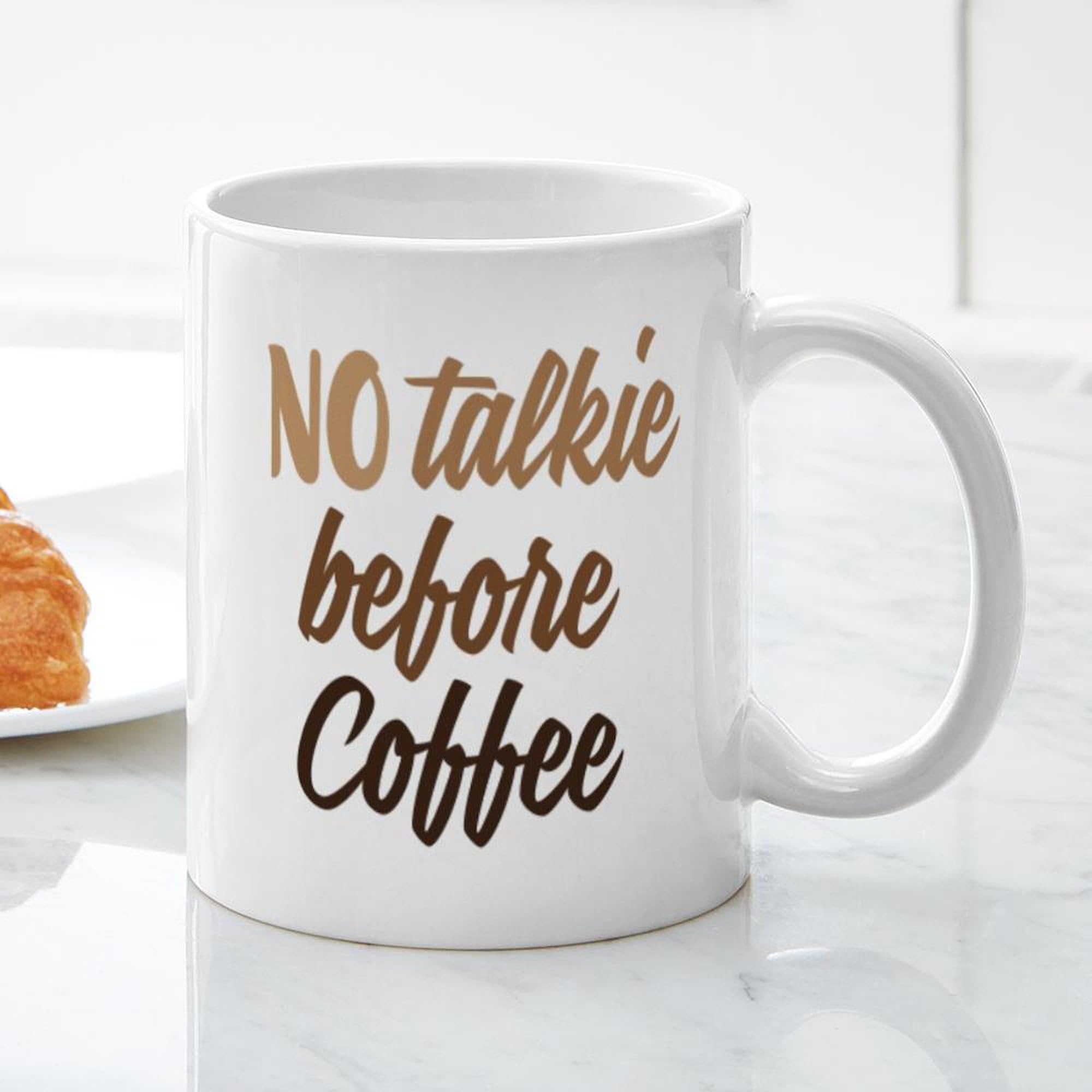 NO TALKIE BEFORE COFFEE 11 oz Ceramic Coffee Mug - 325ml Insulated Tea Cup with Funny Sarcastic Quote - Perfect for Office, Home & Gift Giving