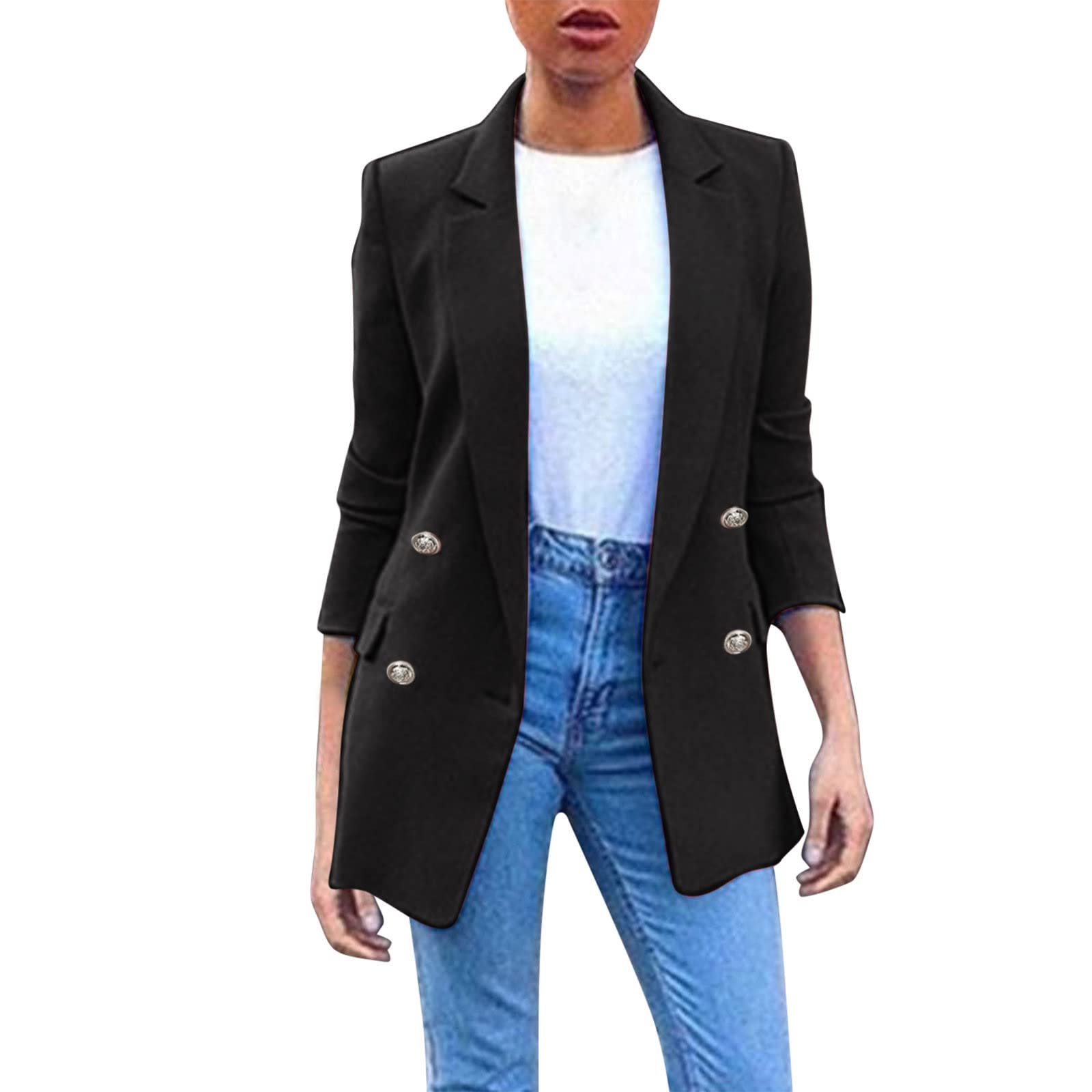 Plus Size Women's Double Breasted Corduroy Blazer Jacket - Long Sleeve Heat Reflective Coat for Work, Office & Winter Outfits