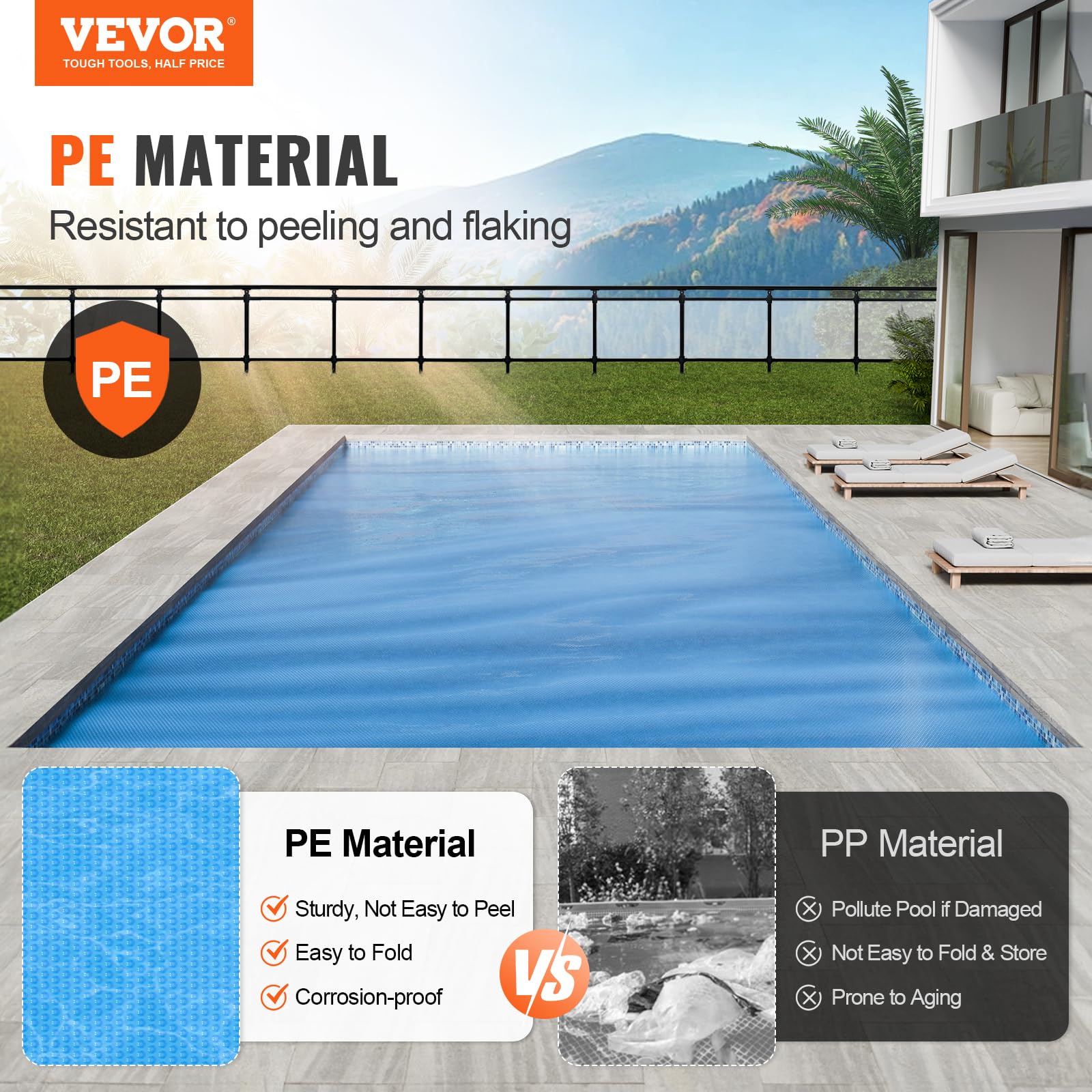 VEVOR 24x12 ft Rectangle Solar Pool Cover - 16 Mil Thick Blue Bubble Solar Blanket for Inground & Above Ground Swimming Pools | Heat Retention & Energy Saving | Perfect for Summer Pool Heating & Winter Protection