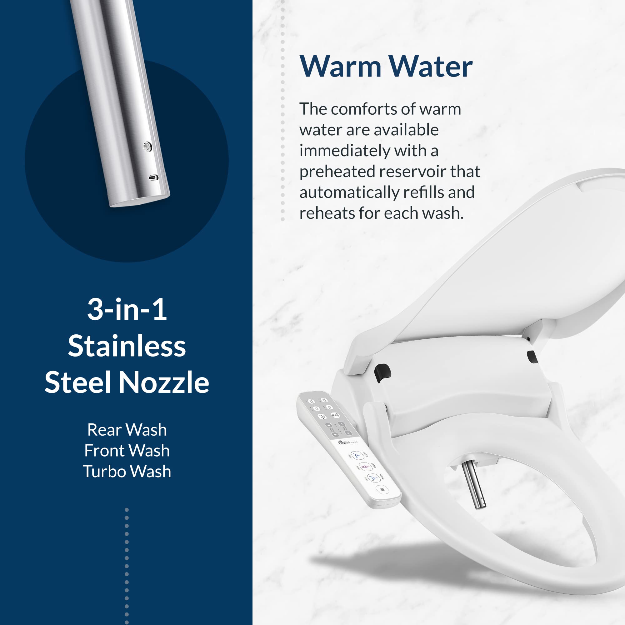 Bio Bidet Slim One Electric Bidet Toilet Seat Round - Warm Water & Heated Seat with Night Light & Remote Control - White - Perfect for Bathroom Comfort & Hygiene Upgrade