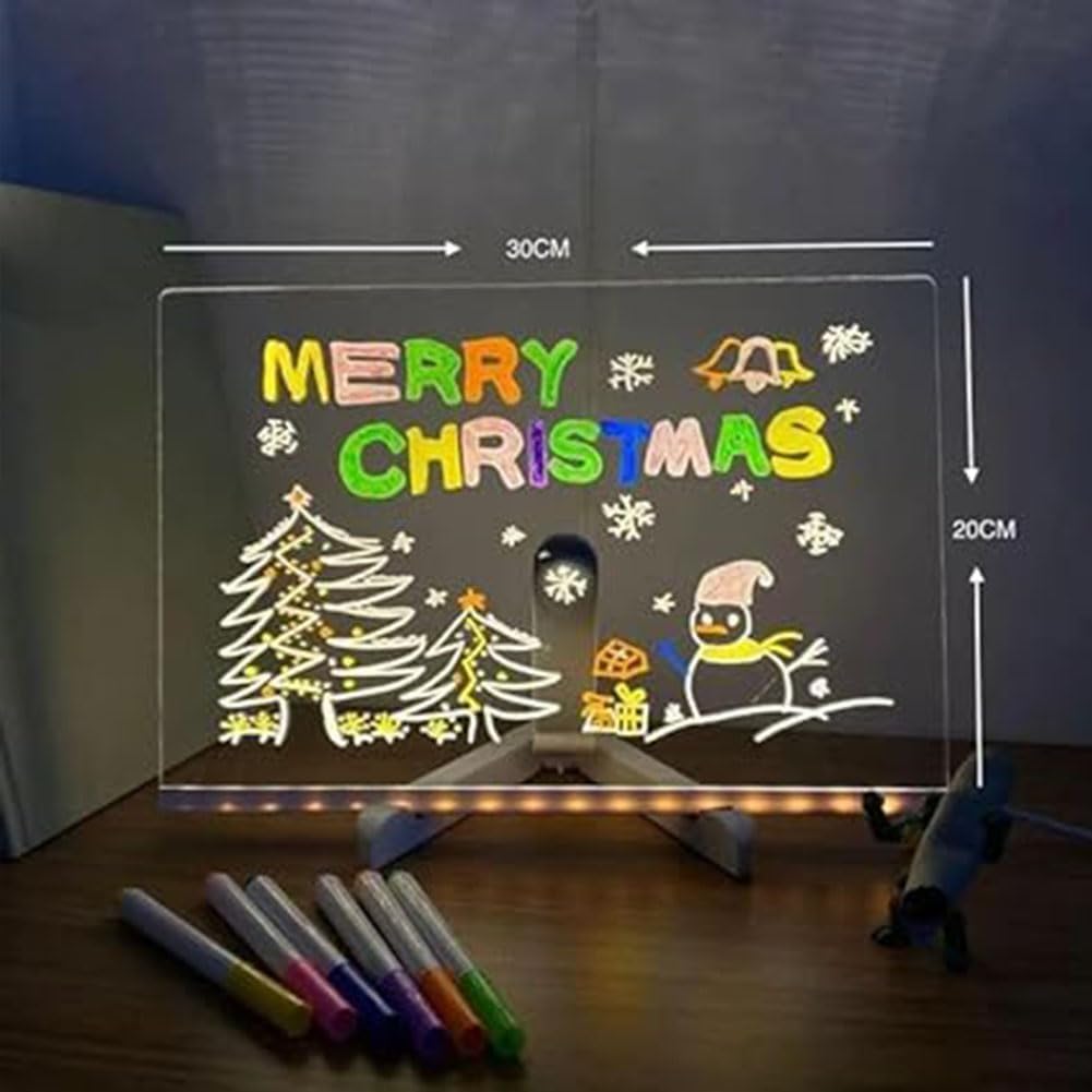 LED Acrylic Dry Erase Message Board with Color Changing Lights - 11.81 x 7.87 Inch Rewritable Note Board for Home, Office & Classroom Organization
