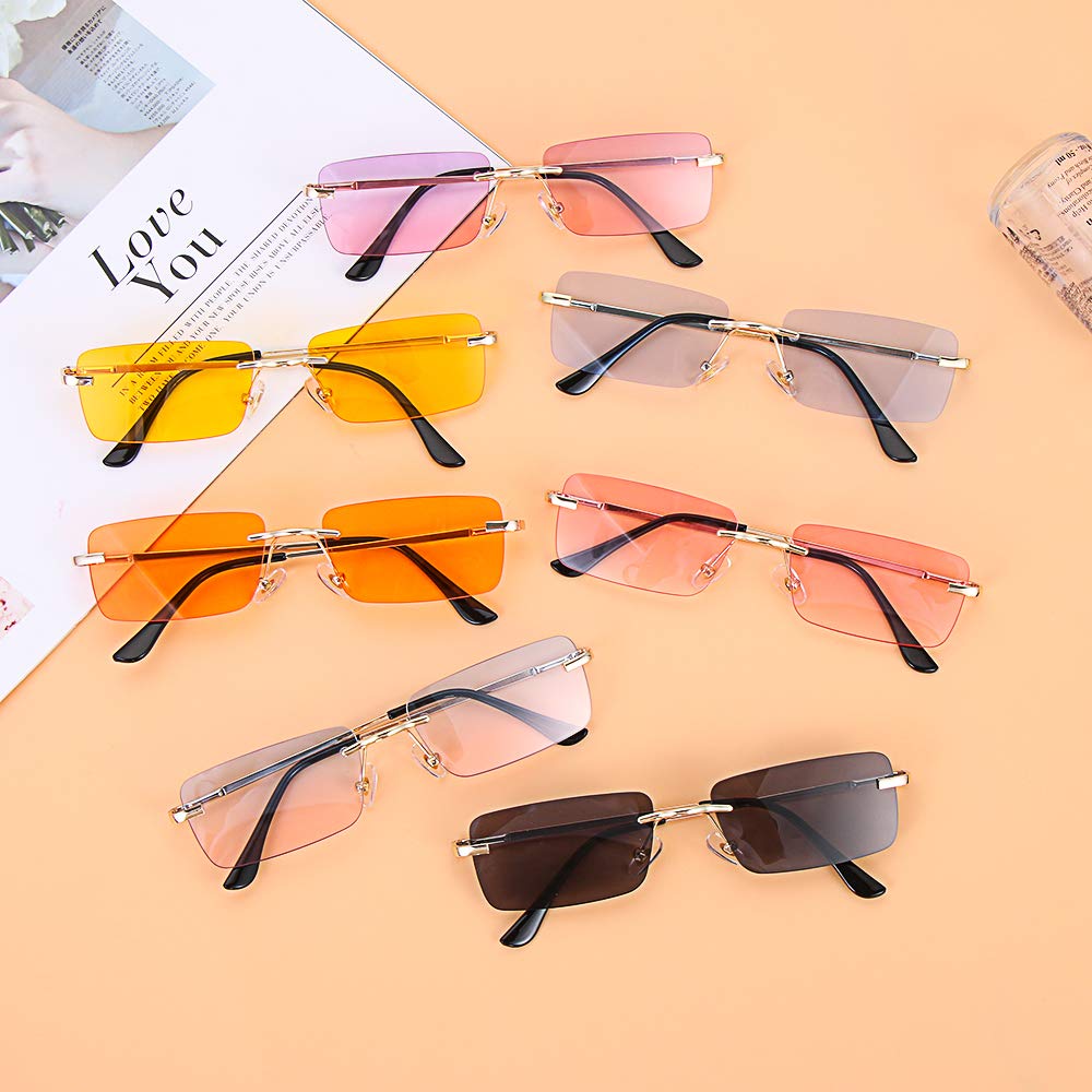 Trendy Rimless Rectangle Sunglasses for Women & Men - UV Protection Candy Color Fashion Eyewear for Beach, Party & Outdoor Activities