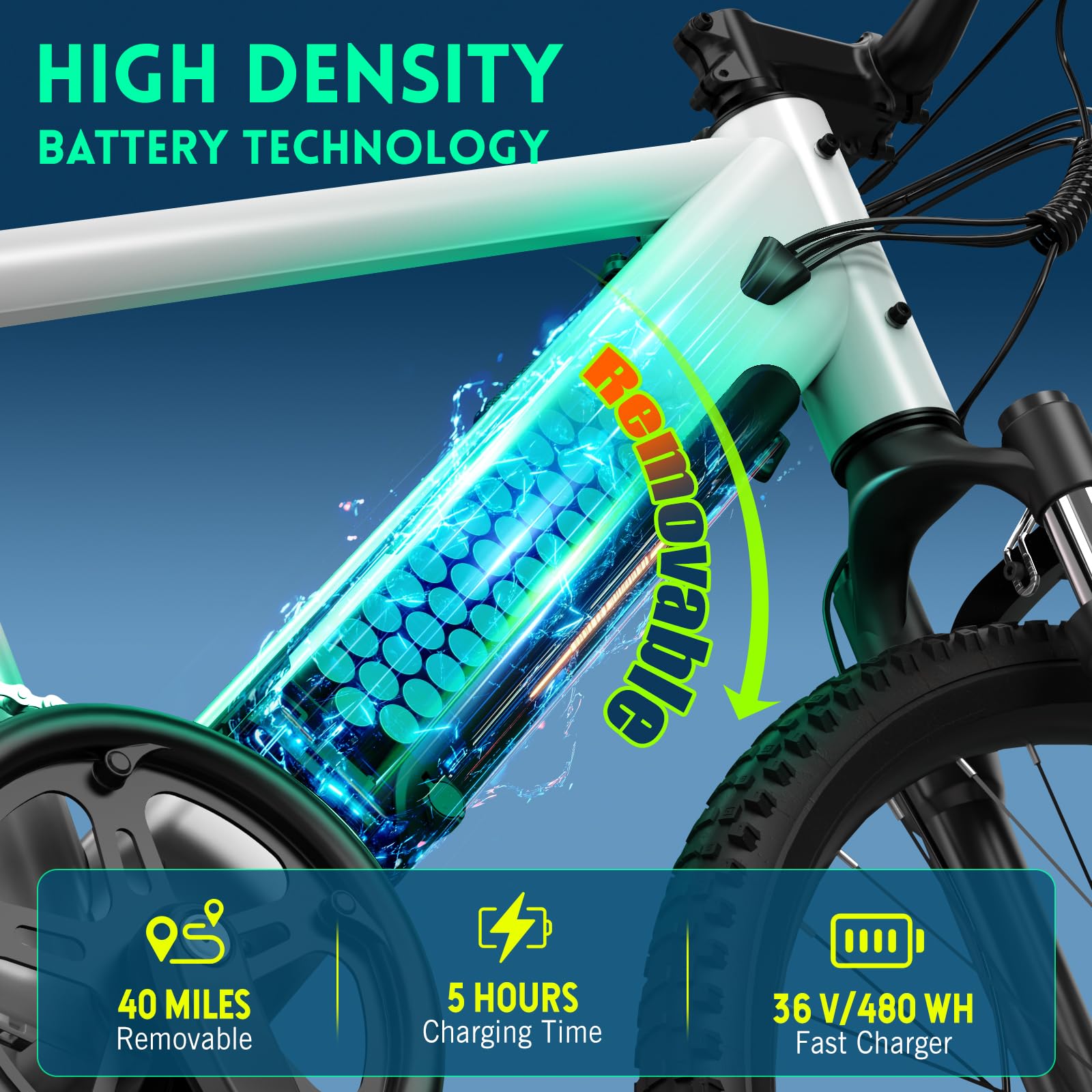 **500W Electric Bike for Adults - 23MPH Peak Speed, 36V Removable Battery, 50-Mile Range, 35-Speed Mountain E-Bike with 26