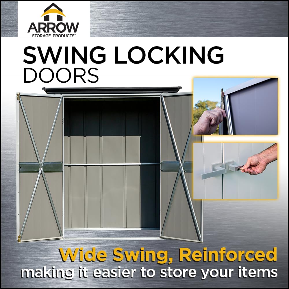 Arrow 5' x 3' x 6' Compact Outdoor Metal Storage Shed Kit - Flute Gray & Anthracite - Perfect for Backyard, Patio & Garden Organization
