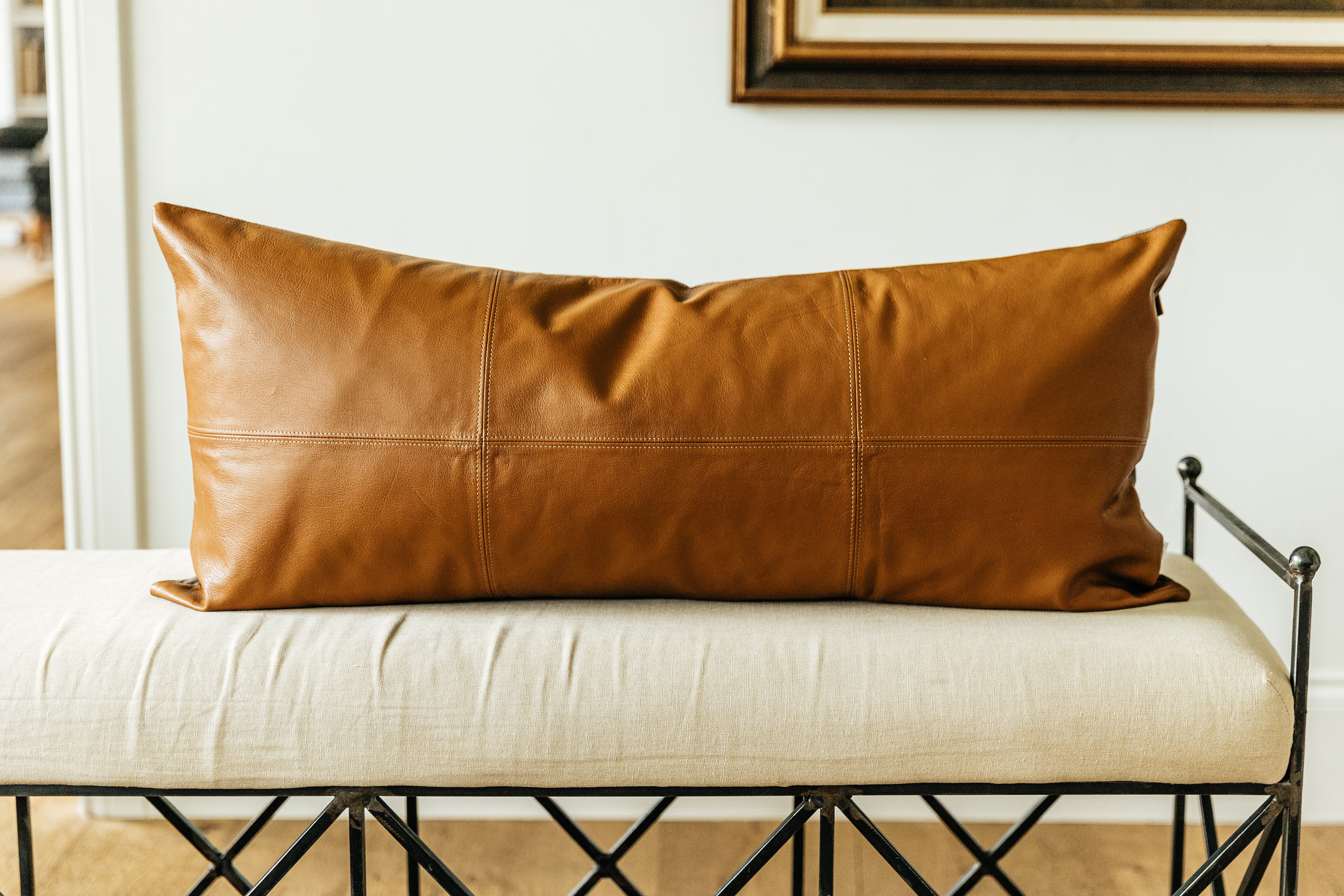 Luxury Owen Genuine Leather XL Lumbar Pillow Cover for Sofa, Bed & Office - Premium Back Support Cushion Case for Home Decor and Comfort