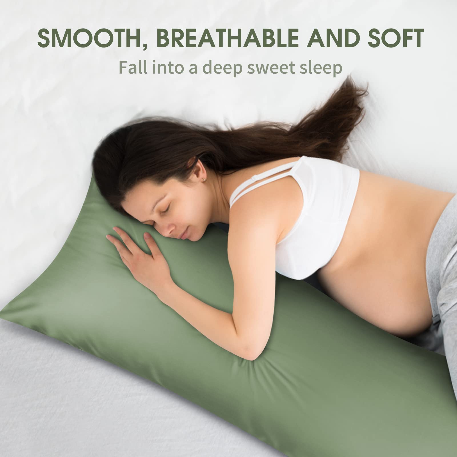 Fittia 20x54 Inch Cooling Body Pillow Cover - Soft Silky Breathable Pillowcase with Envelope Closure - Green - Perfect for Hot Sleepers, Pregnancy Support & Home Decor (1 Pack)