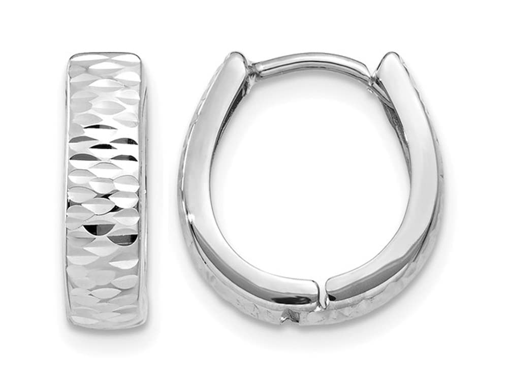 14K White Gold Textured Hinged Hoop Earrings for Women - 3.00mm Thick Dainty Everyday Jewelry - Perfect for Work, Date Night & Special Occasions