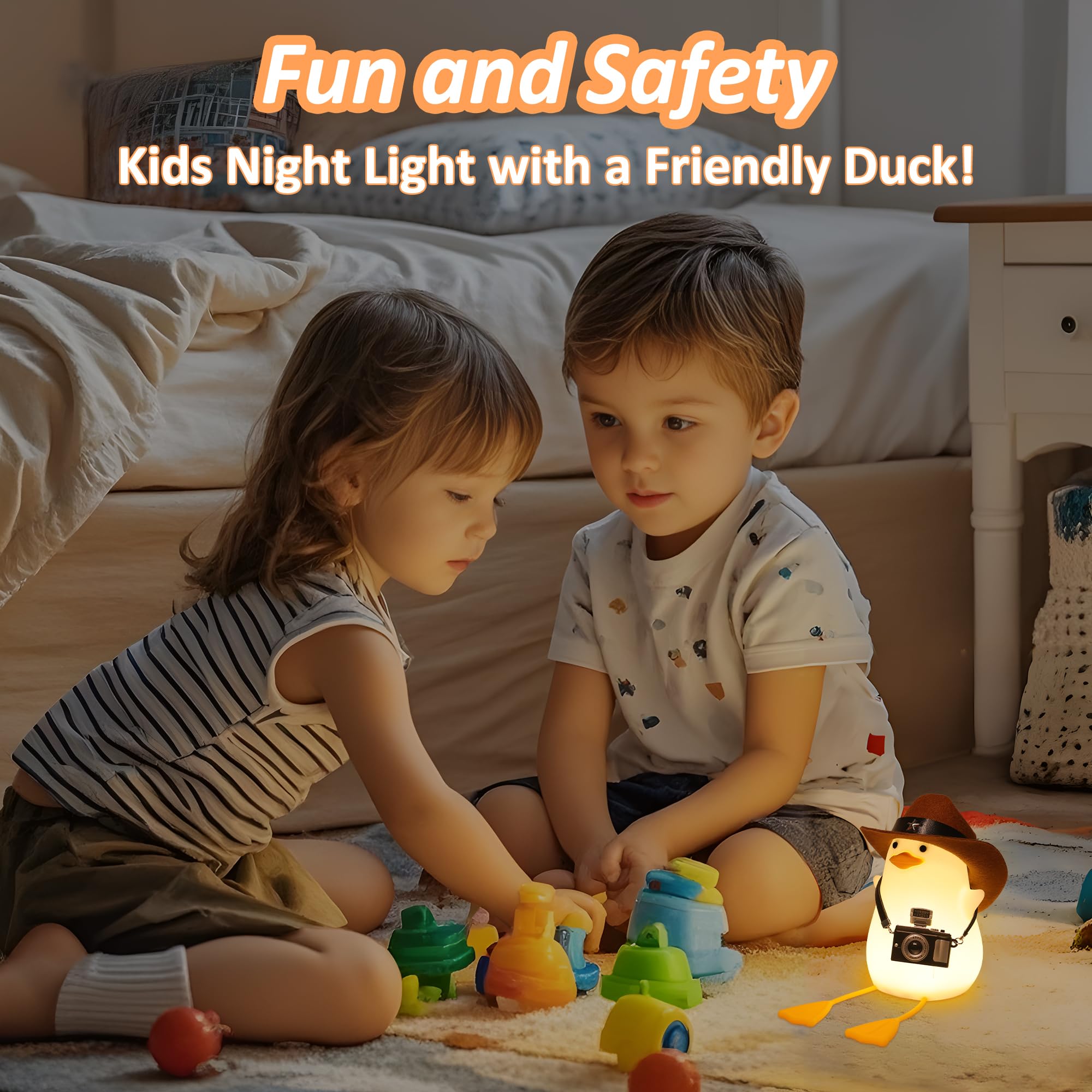 Cute Benson Duck Night Light for Kids - Squishy Touch Silicone Animal Nursery Lamp with Dimmer & USB Rechargeable - Perfect Bedside Light for Boys, Girls, Teens & Women - Ideal Birthday Gift for Duck Lovers (Cowboy Duck Design) - Great for Bedrooms, Nurseries, Dorm Rooms and Relaxation Spaces