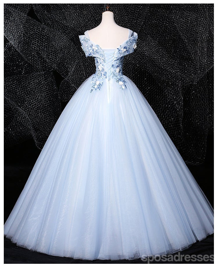 Floral Blue A-Line Off-Shoulder Long Prom Dress for Women - Elegant Formal Gown for Homecoming, Ball, Dance Party & Special Occasions