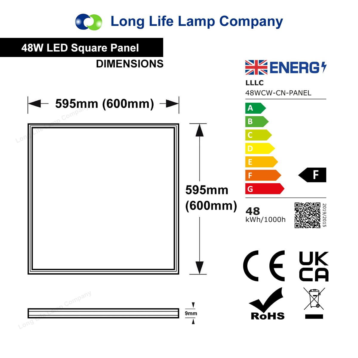 48W Dimmable LED Ceiling Panel 600x600 - Cool White 6500K Recessed Suspended Light for Office & Home