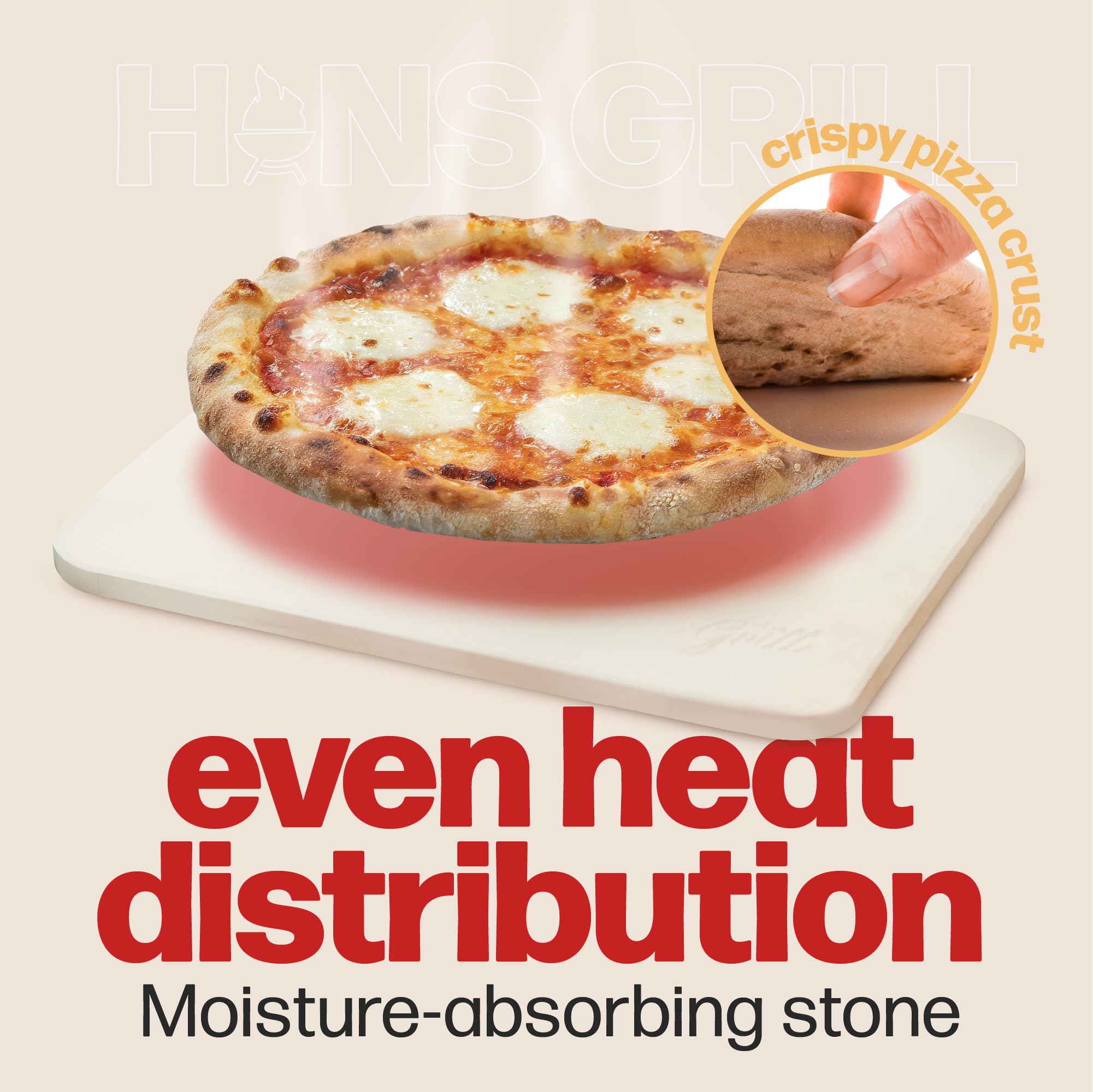 HANS GRILL Professional 15x12 Inch Rectangular Pizza Stone for Oven Baking & BBQ Grilling - Extra Large Pizza Stone with Peel - Restaurant Grade Baking Stone for Homemade Pizza, Bread & Desserts - Perfect for Outdoor Cooking & Backyard Parties