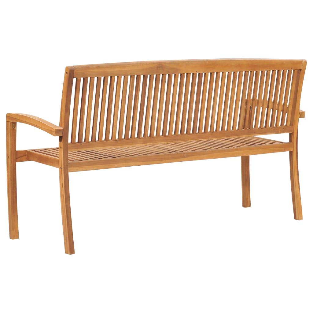 vidaXL Solid Teak Wood Patio Bench - Stackable Outdoor Seating with Blue Cushion - Weatherproof Garden & Terrace Furniture - Perfect for Backyard, Poolside & Patio Relaxation