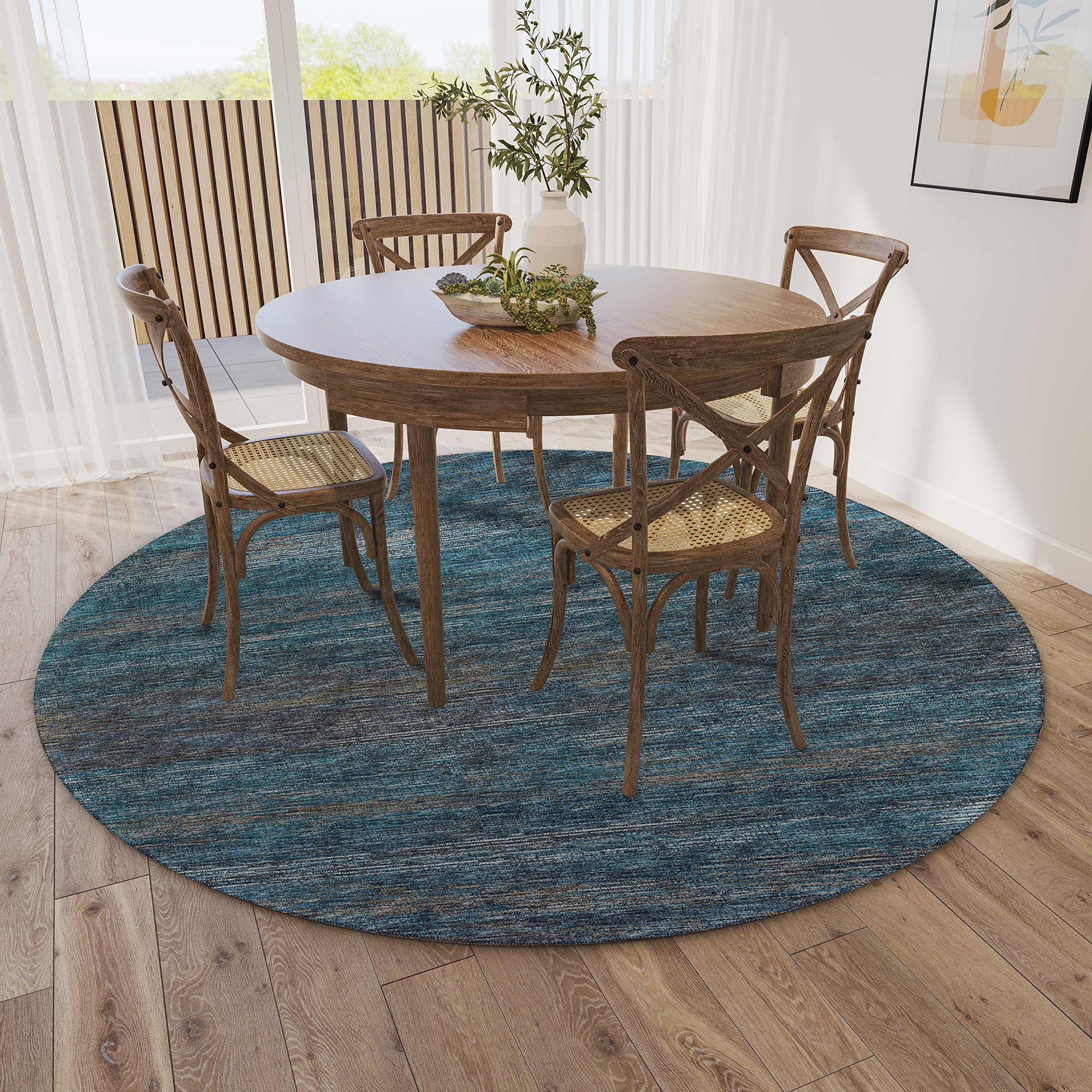 Addison Rugs Marston 8' x 8' Round Area Rug - Transitional Blue Indoor/Outdoor Carpet | Machine Washable, Non-Shedding & Easy Clean | Perfect for Bedroom, Living Room, Dining Room, Kitchen & Patio | Great for Home Decor, Outdoor Entertaining & High Traffic Areas