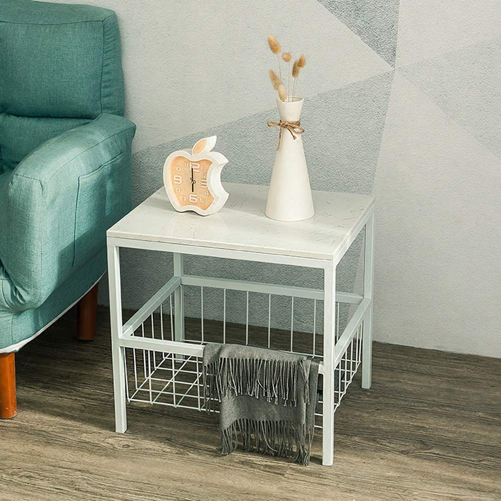 ZR-Wall Marble Side Table - Modern Square Coffee Table for Living Room, Bedroom & Office - Space Saving End Table with Golden Frame (White) - Perfect for Small Spaces, Apartments & Dorm Rooms