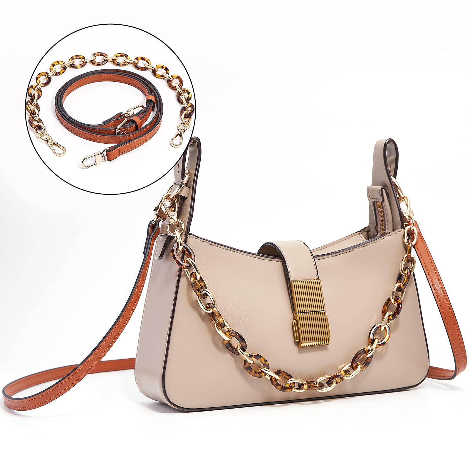 Vercord Leather Purse Straps - Adjustable Crossbody & Shoulder Bag Replacement Strap with Leopard Print Chain | Handbag Making Accessories for DIY, Fashion & Everyday Use