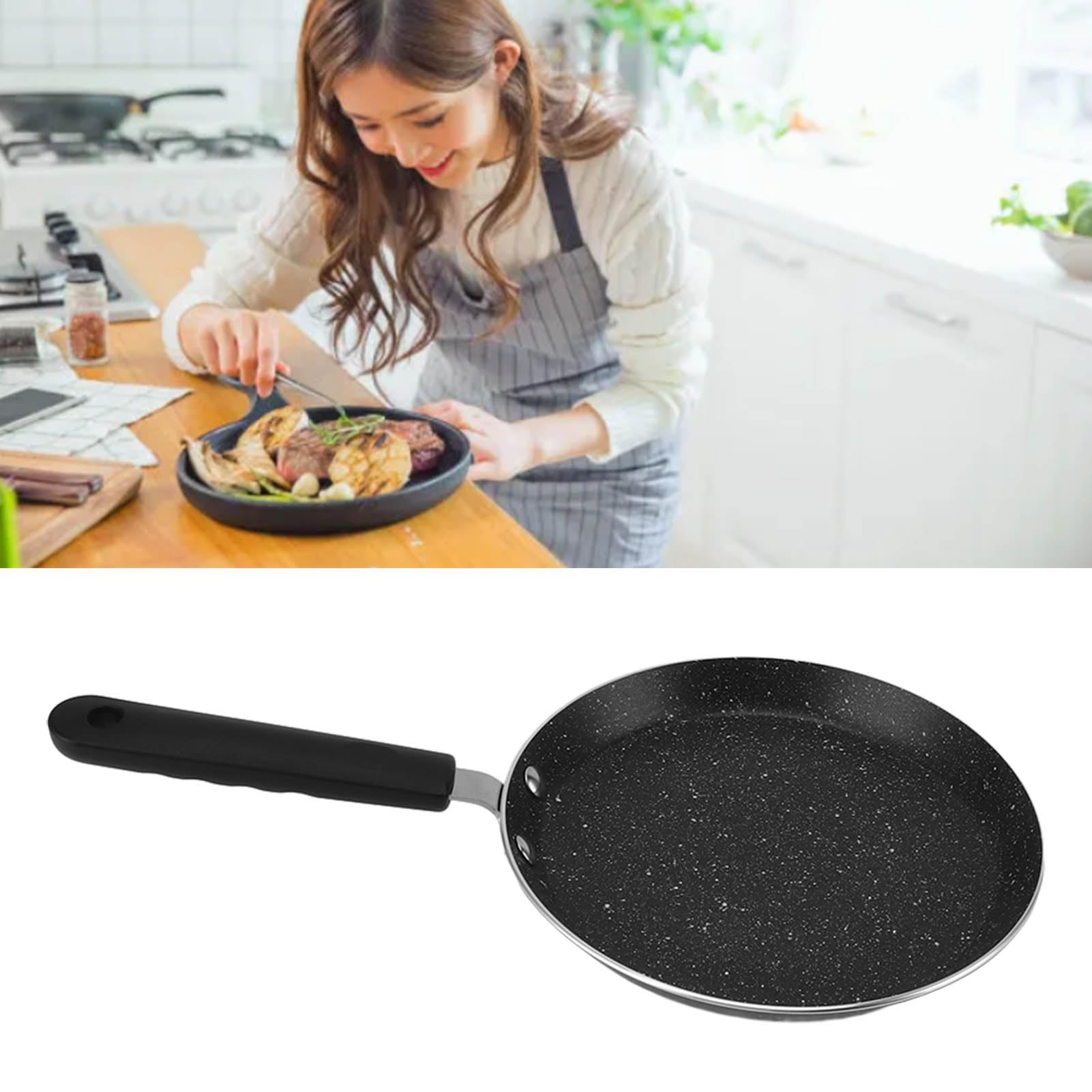 Tissting 6-Inch Aluminum Alloy Non-Stick Crepe Pan - Round Flat Skillet for Pancakes, Dosa & Crepes - Induction & Gas Stove Compatible with Ergonomic Plastic Handle - Perfect for Breakfast, Brunch & Home Cooking
