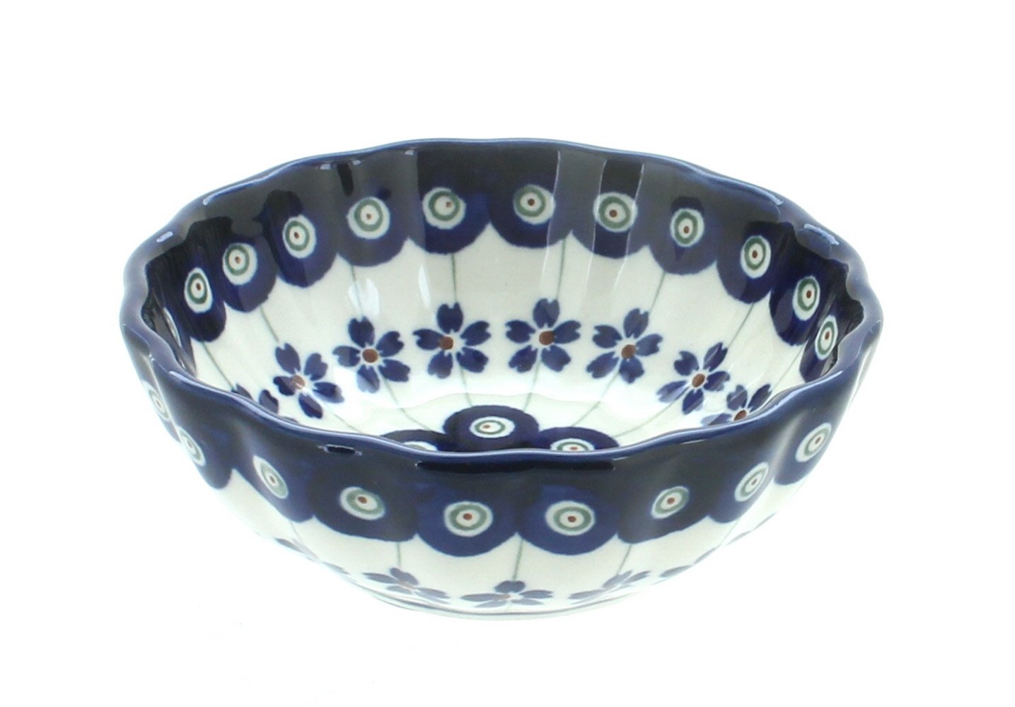 Hand-Painted Blue Rose Polish Pottery Peacock Scallop Dish - Small Decorative Serving Plate for Appetizers, Desserts & Home Decor