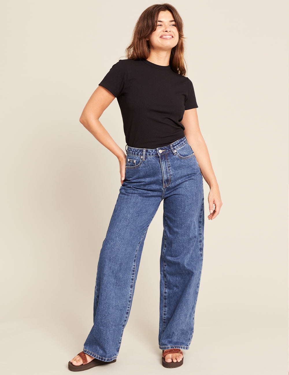 Women's Ribbed Crew Neck T-Shirt - Soft Stretch Casual Tee for Everyday Wear | Perfect for Layering, Workouts & Lounge | Black